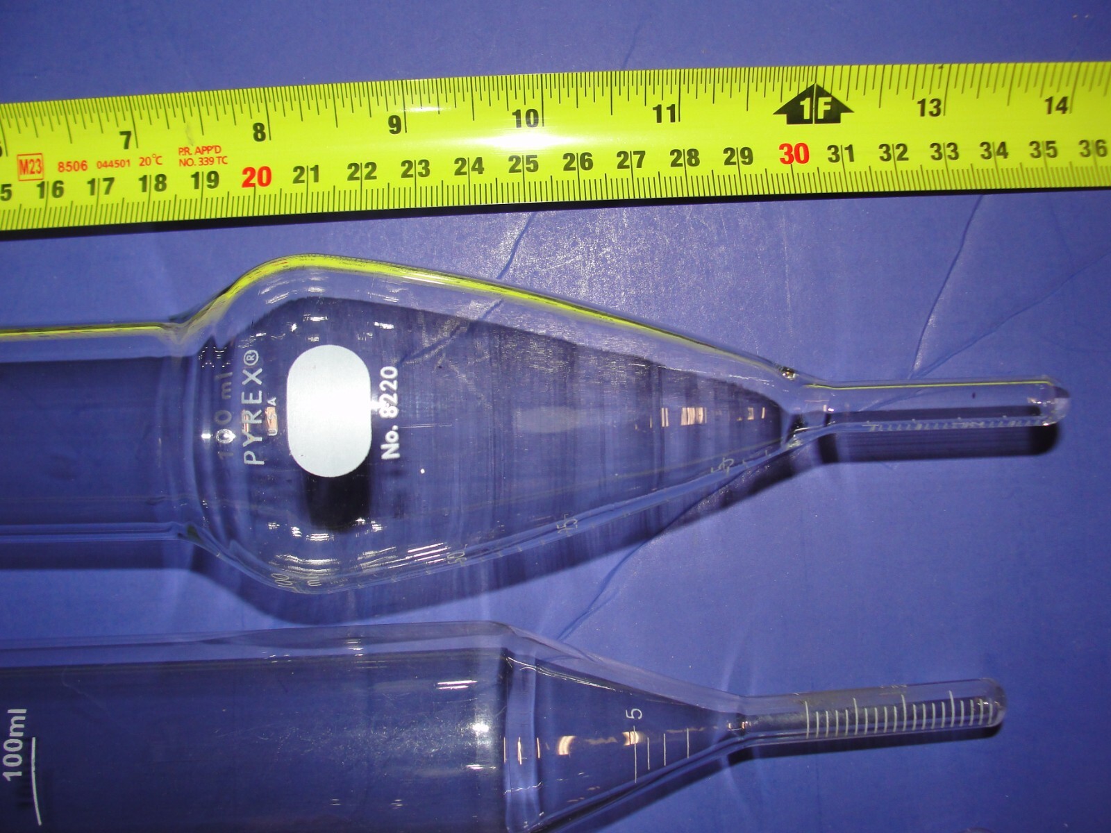 3 Concentrator concentration Tubes Pyrex 8220 100ml lab glass rare Made in USA