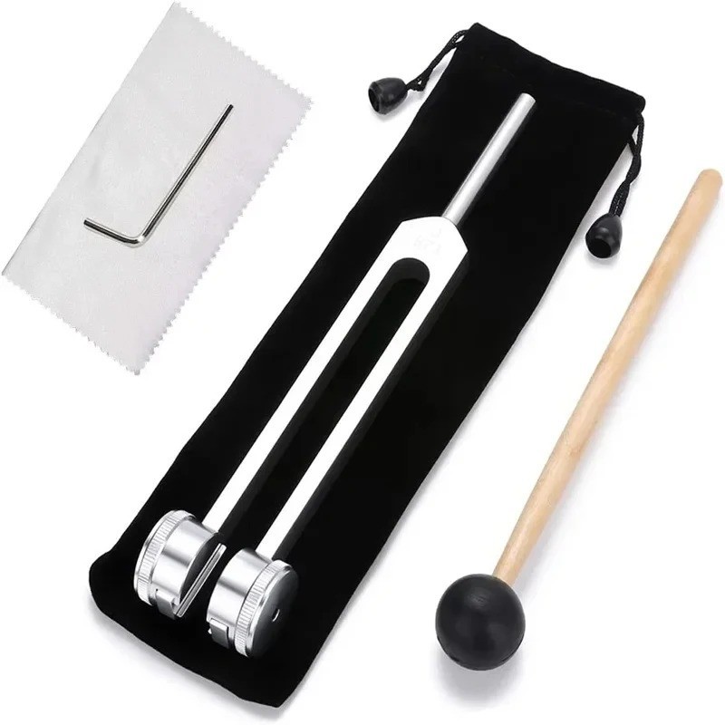 128Hz Stainless Steel Tuning Fork Set with Silicone Hammer Sound Therapy Tool