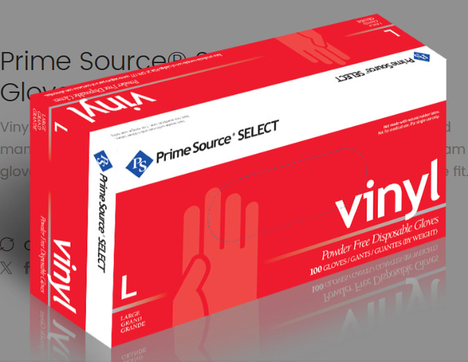 Prime Source Select Vinyl Gloves Large 100ct Powder Free Disposable Latex Free