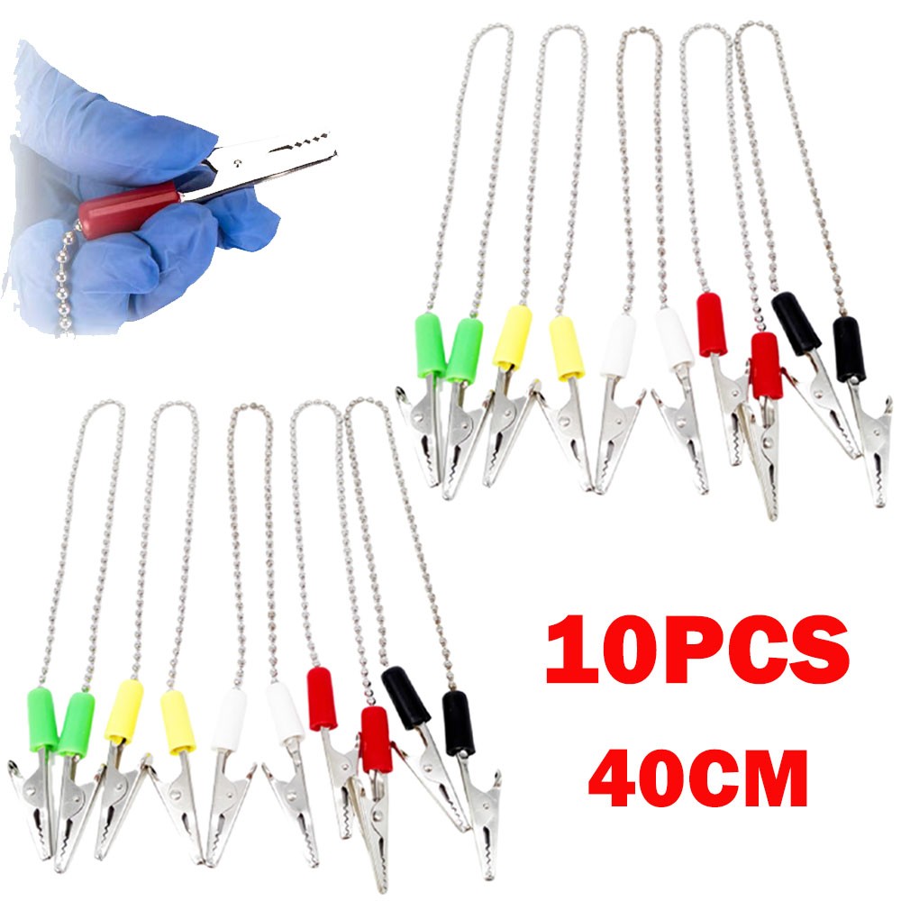 10Pc 40cm Napkin Holders Dental Lab Bib Crocodile Clip Flexible Metal Ball Chain