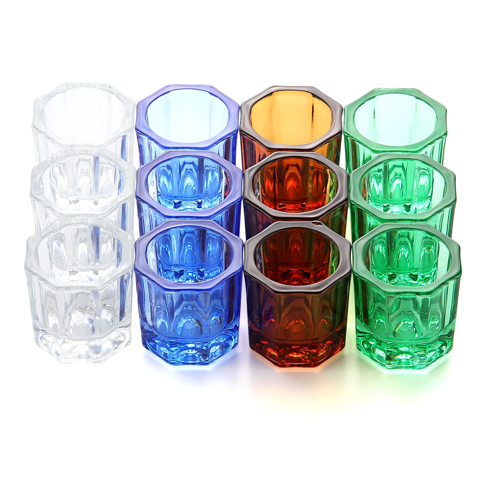 12PCS JMU Dental Glass Dappen Dishes Acrylic Crystal Cups Nails Assorted Colors