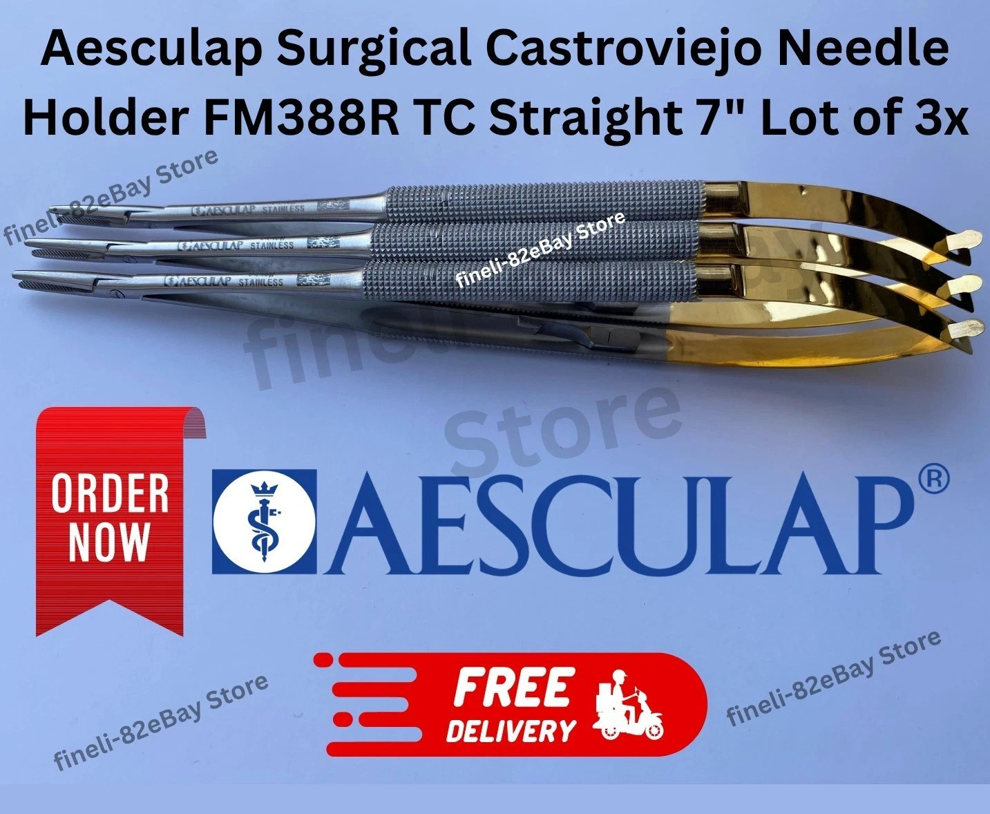 Aesculap Castroviejo Needle Holder FM388R TC Straight 7″ Lot of 3x