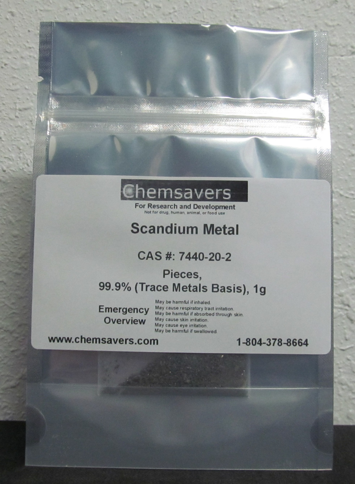 Scandium Metal, Pieces, 99.9% (Trace Metals Basis), Certified, 1g