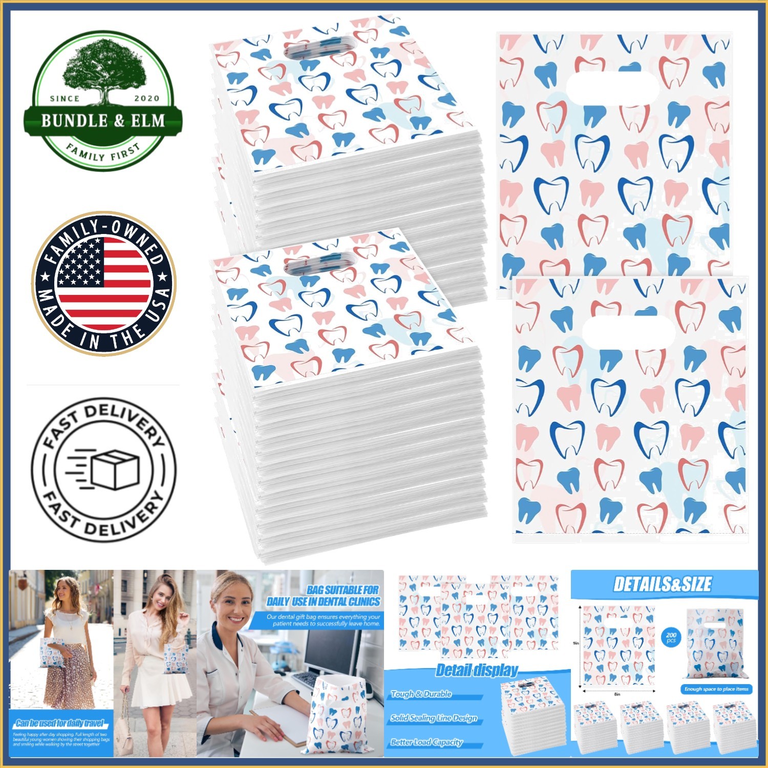 Cute Patterned Dental Bags, 200 Pieces, Ideal for Clinics & Hygiene Gifts