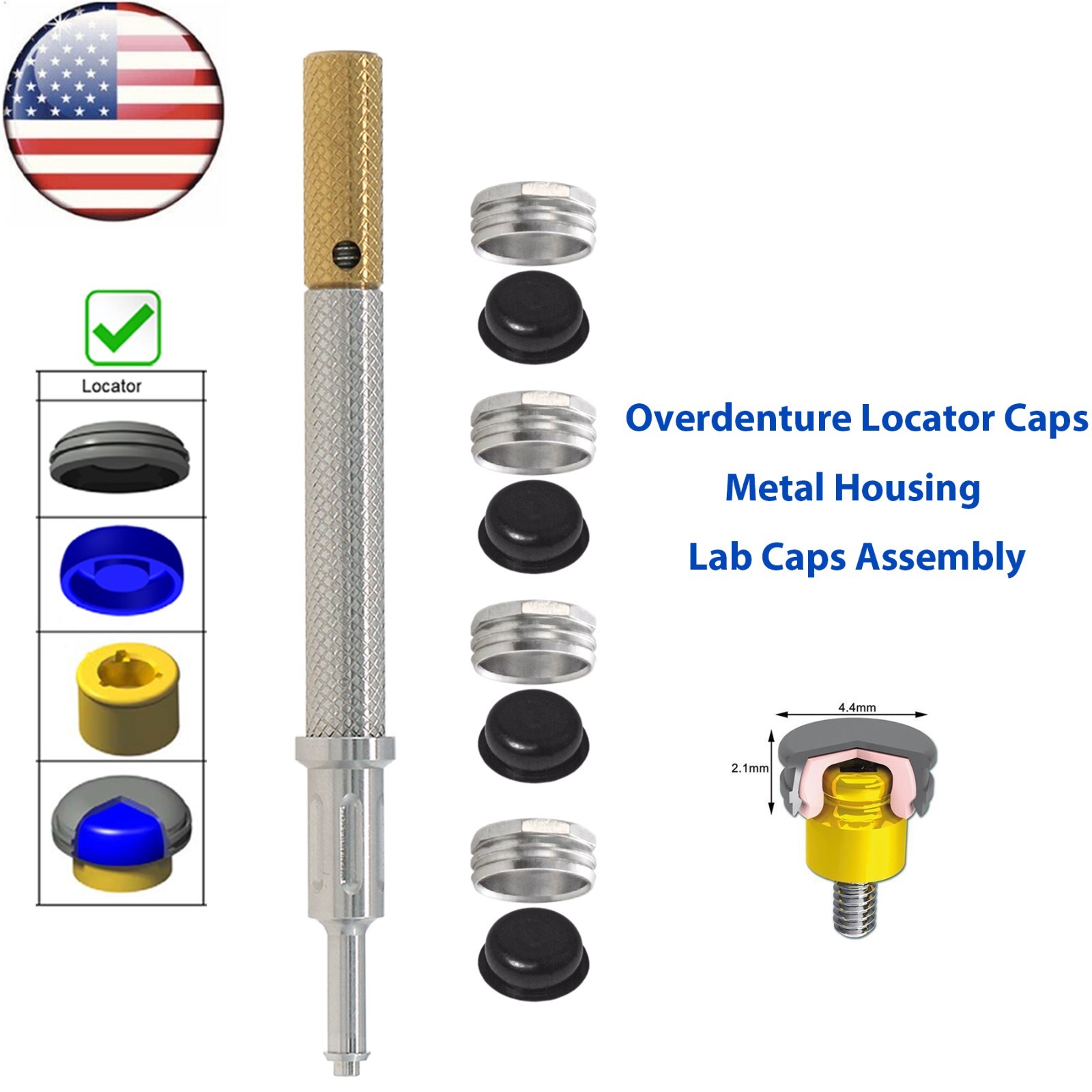 US Dental Overdenture Locator Core Tool Strong Retention Caps 1.2/2.4lbs Inserts