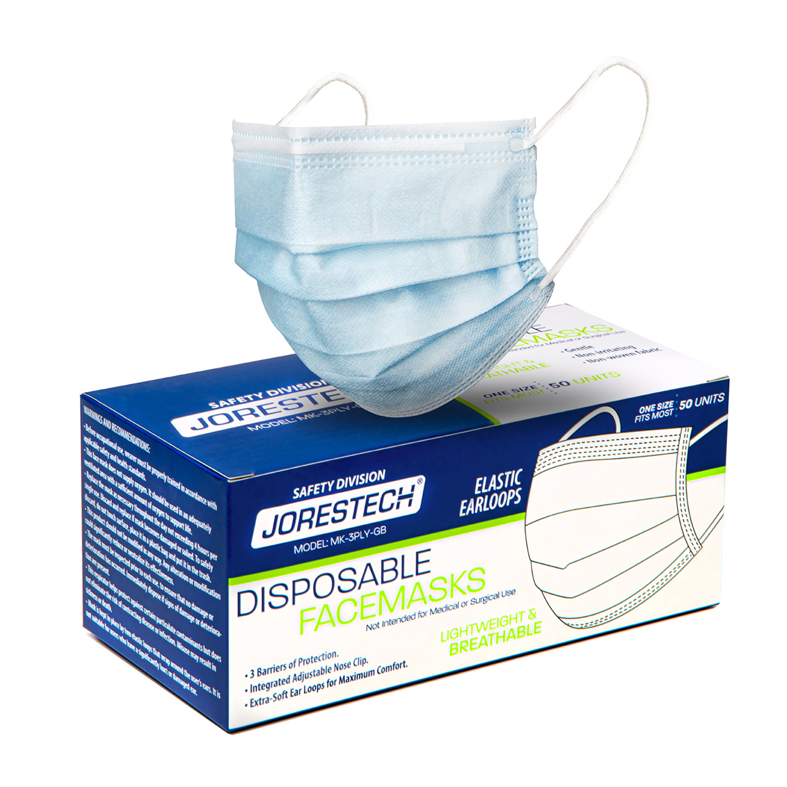 50 PCS Face Mask Non Medical Surgical Disposable 3Ply Earloop Mouth Cover – Blue