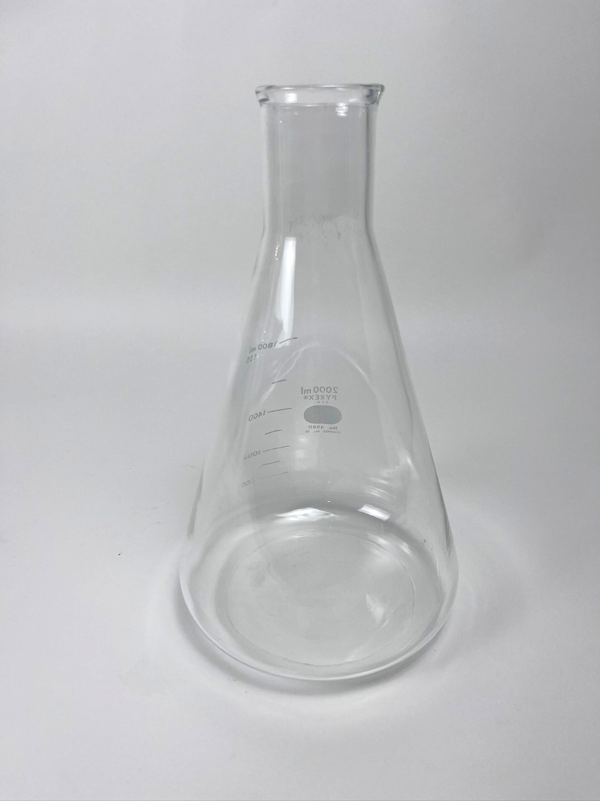 Pyrex 4980 2000mL Erlenmeyer Flask Stopper 10 Narrow Mouth Graduated Heavy Rim