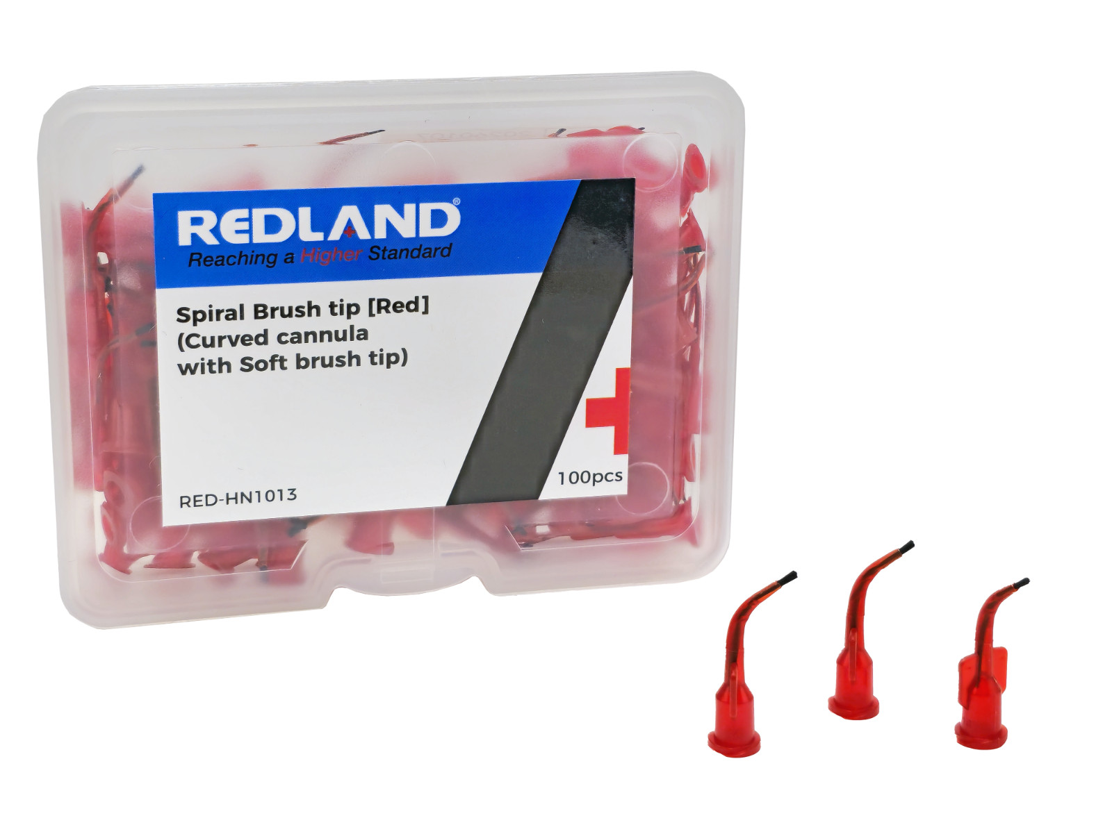 REDLAND Spiralbrush Tip [RED] (Curved Cannula with Soft Brush Tip) 100/Pk