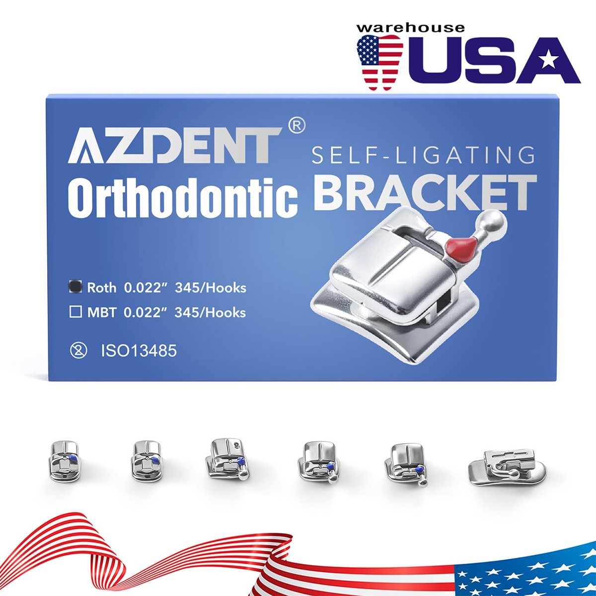 AZDENT Dental Orthodontic Brackets Self Ligating Braces ROTH /MBT 0.022 345 Hook