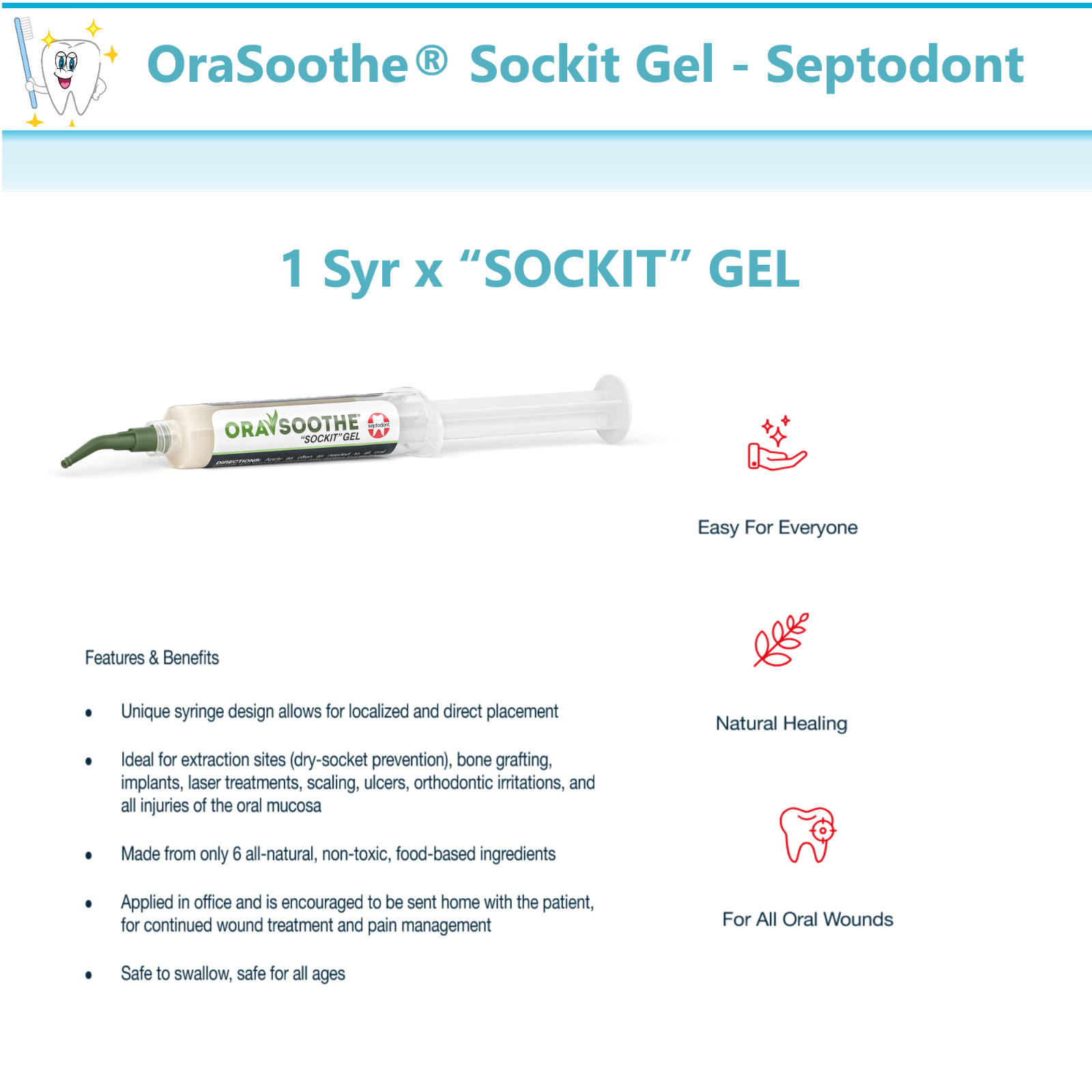 Septodont Orasoothe Sockit Dry Socket Oral Wound Dressing Hydrogel Dental Care