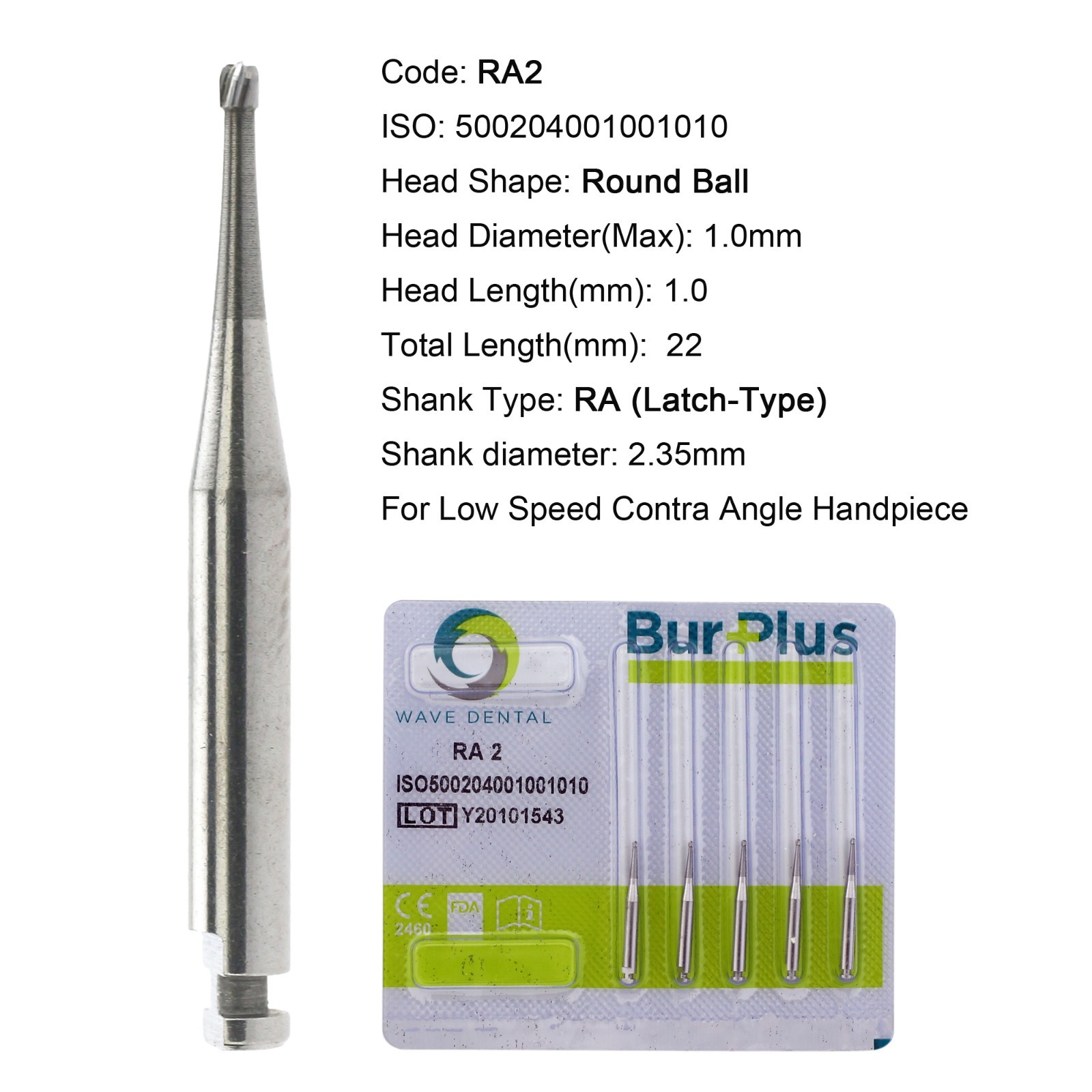 Wave Dental Round Latch Carbide Burs RA 2 22mm LA for Slow Speed Contra Angle