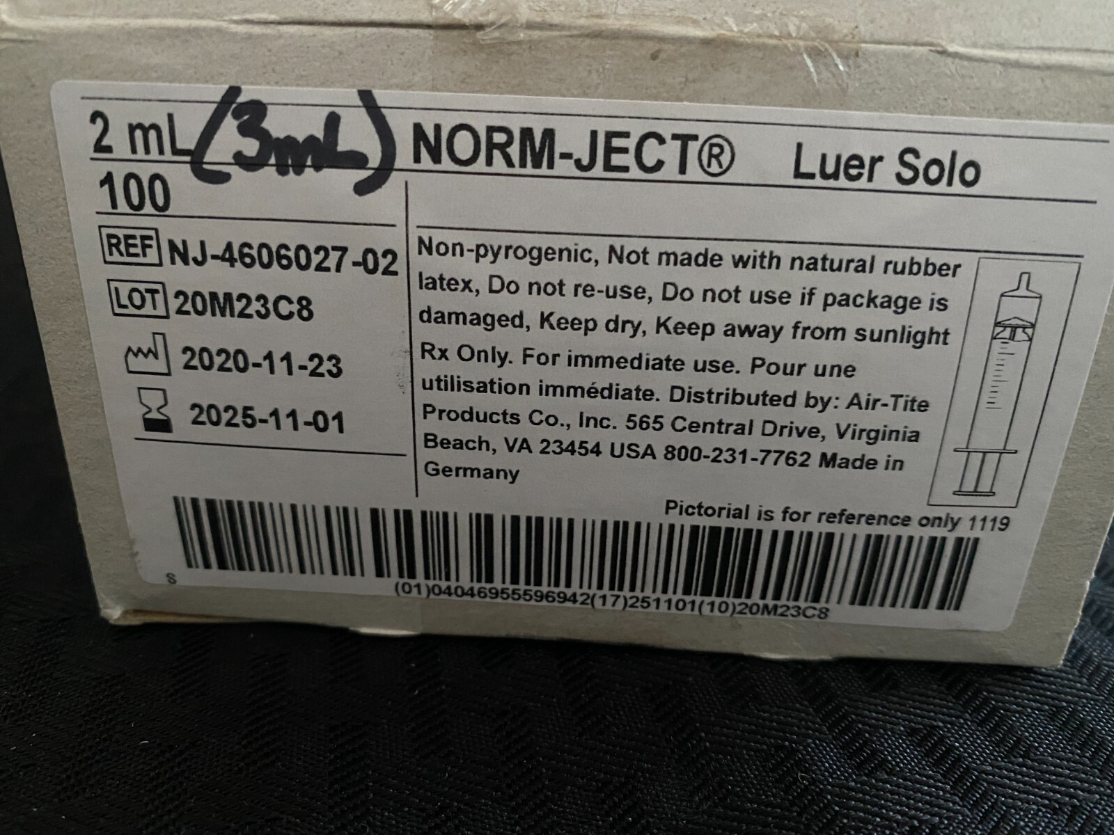 NEW (100) Norm-Ject 2mL Polypropylene Clear Luer Solo Syringes NJ-4606027-02