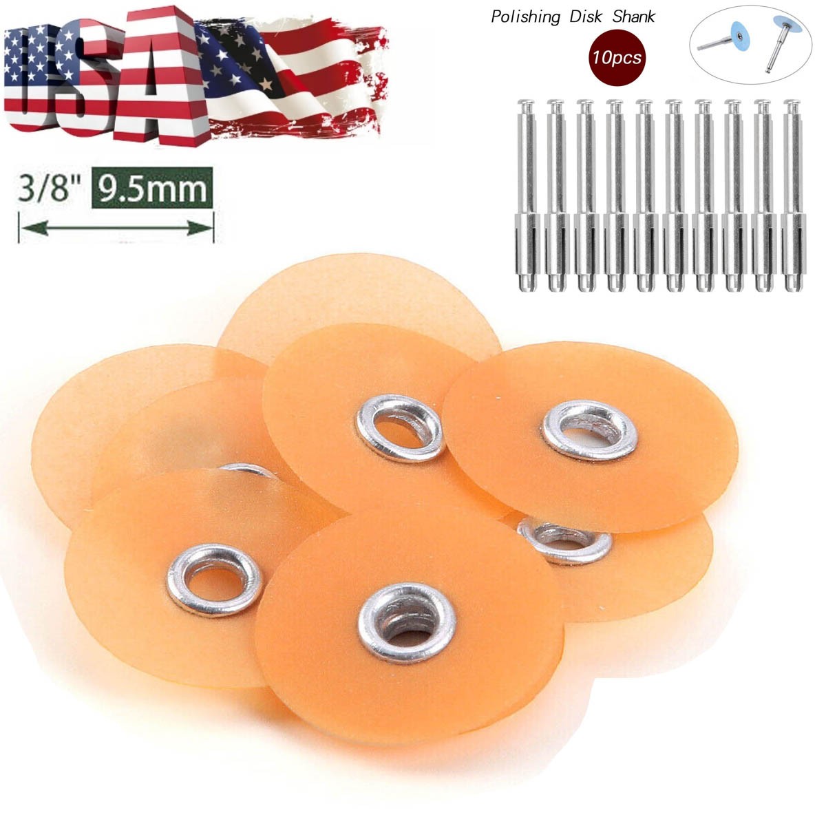 50pcs Dental discs Composite Finishing Polishing Discs 9.5mm Fine+10pcs mandrel