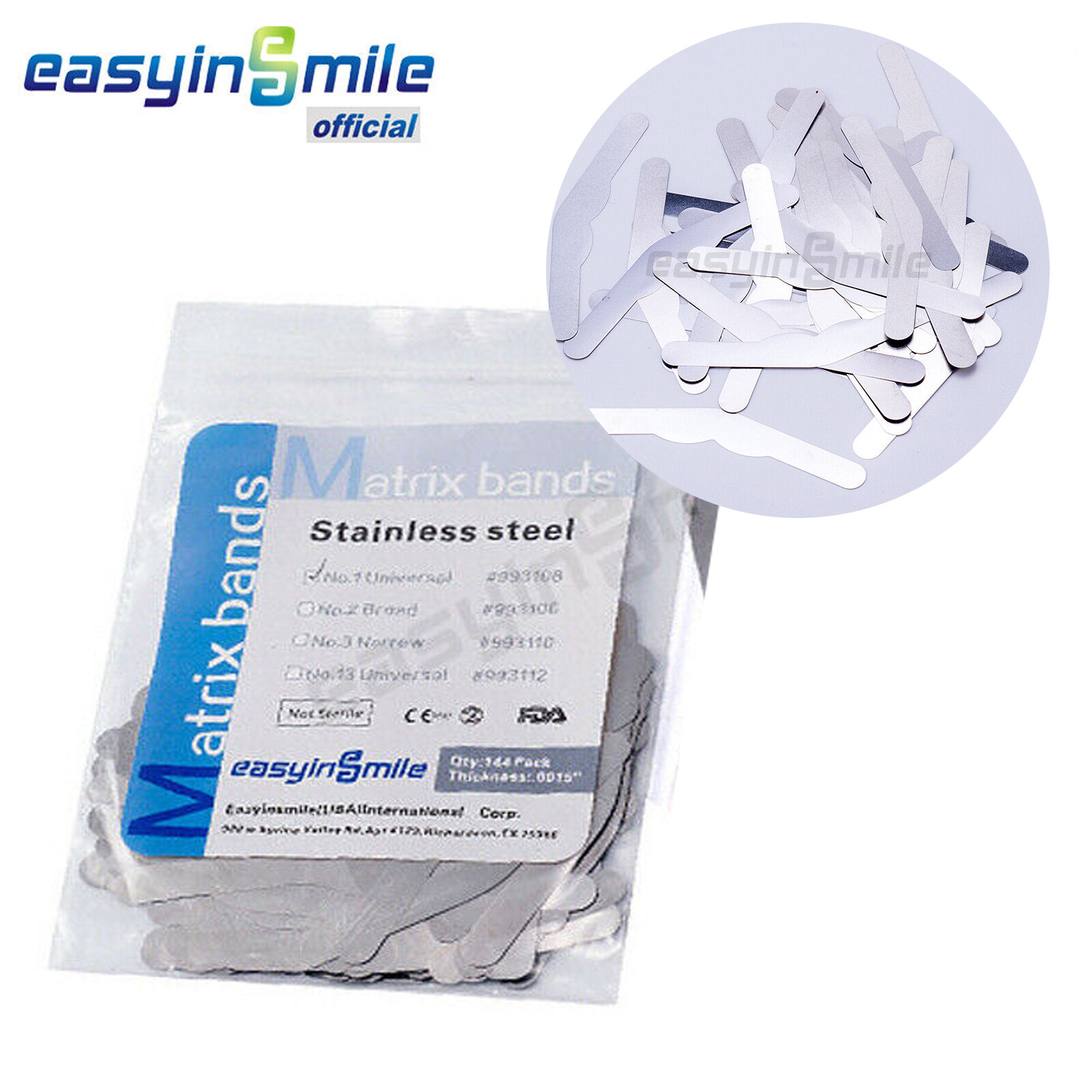 144pcs Dental Tofflemire Matrix Bands Stainless Steel Size #1 #2 #13 0.04mm