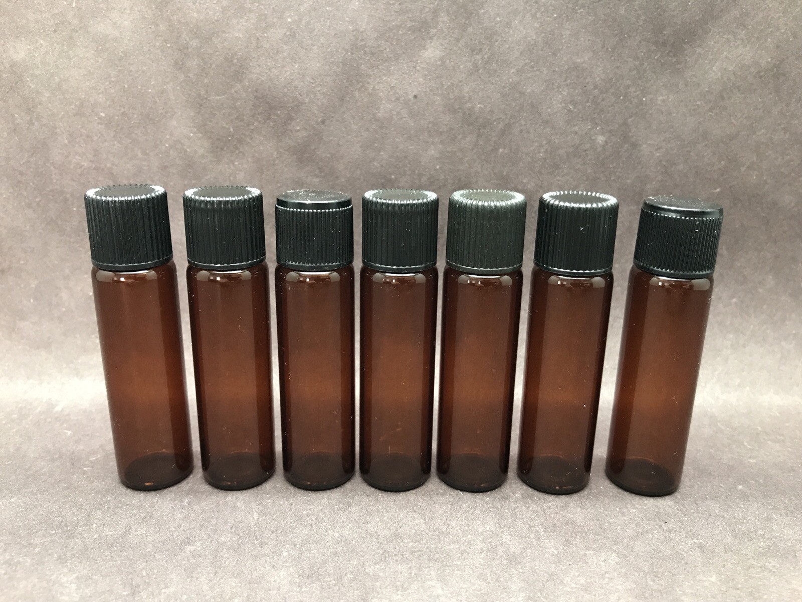(7) Amber Glass 13mL Sample Vials with 15-415 Screw Caps 2-7/8” H x 3/4” W