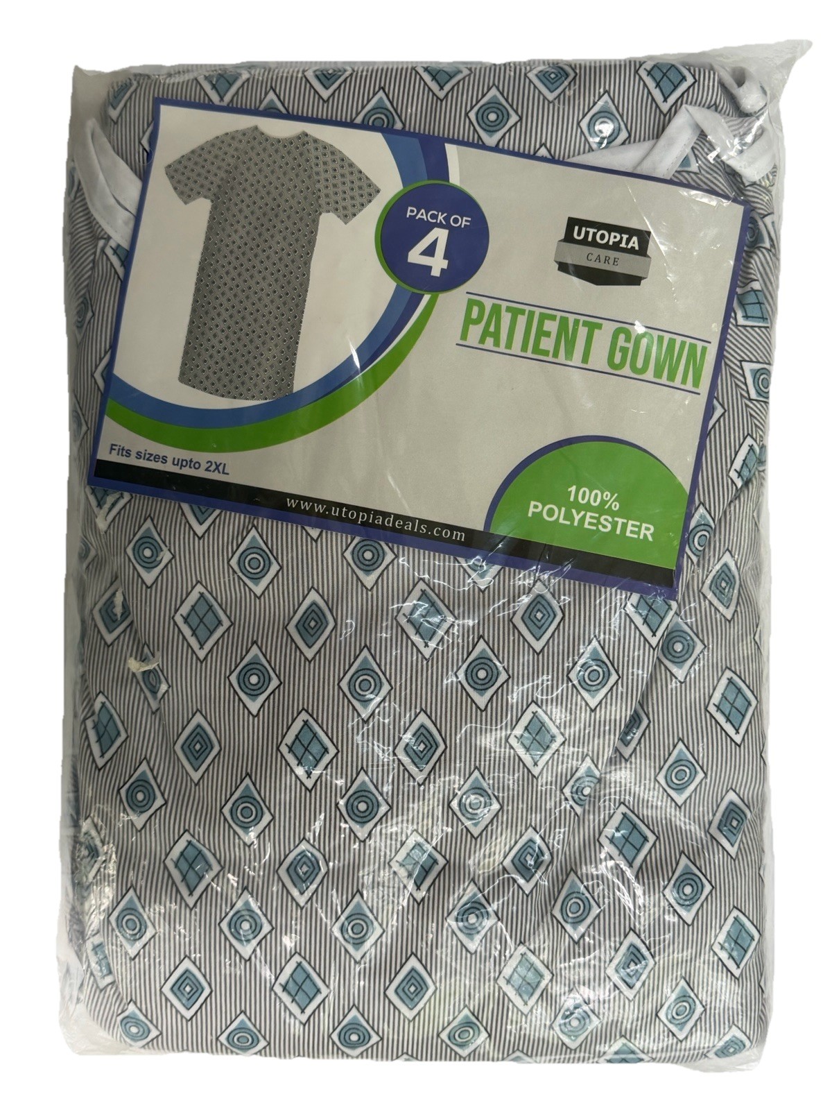 Utopia Care Patient Hospital Gowns 4 Pack Unisex Diamonds Fits Up To 2XL NEW