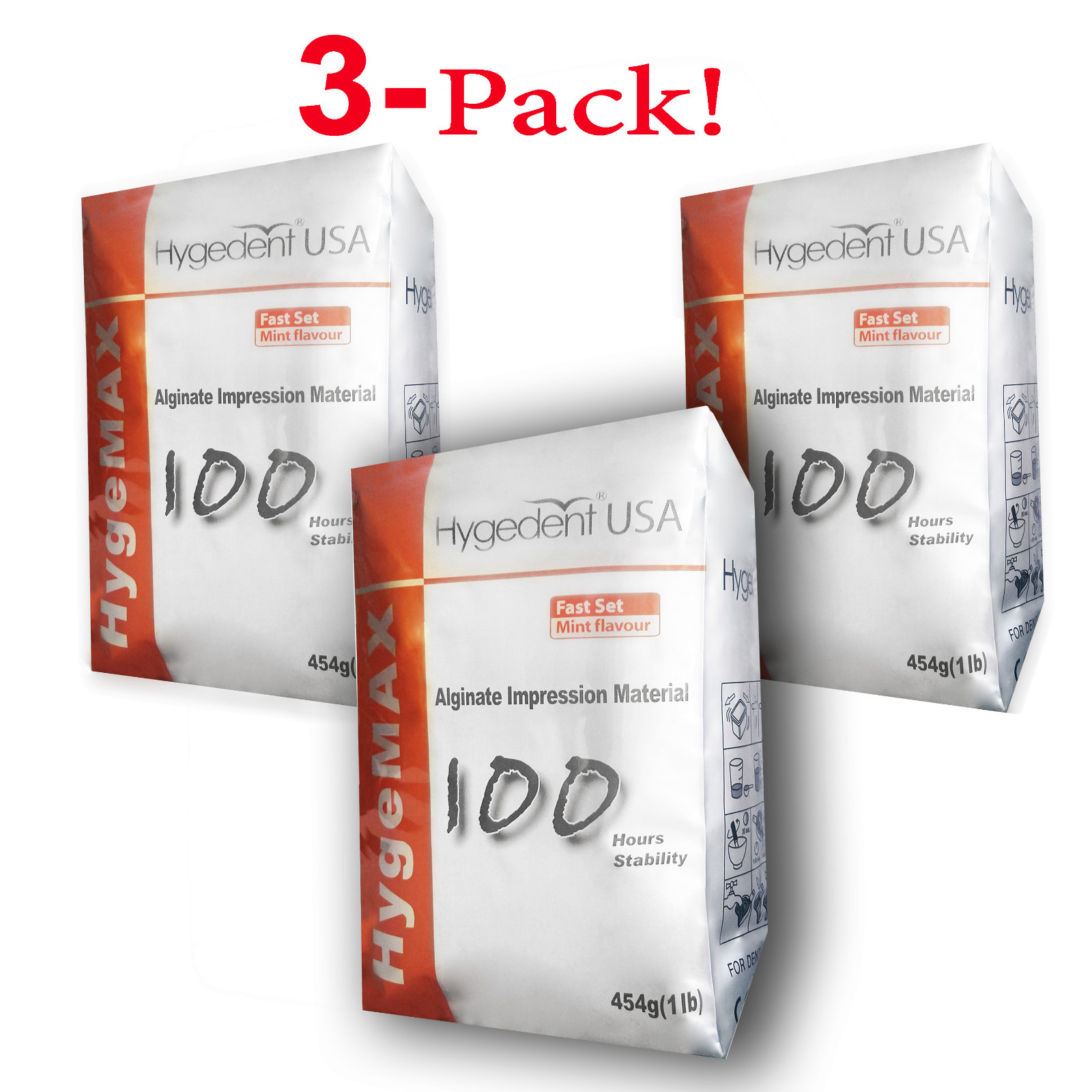3-Packs Hygedent HygeMAX Dental FastSet 5 days Stability no Shrink Alginate