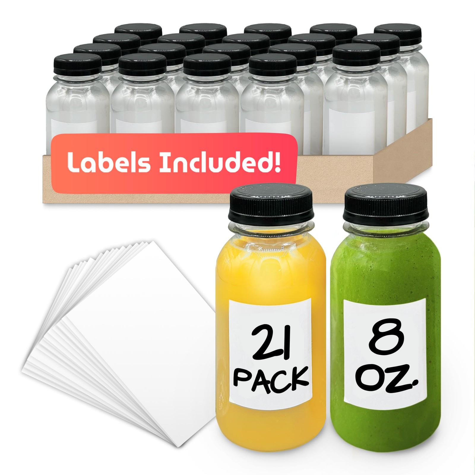 Reli. Plastic Juice Bottles [21 Pack] [8 oz] 8 oz. Clear (21 Pack) – Round