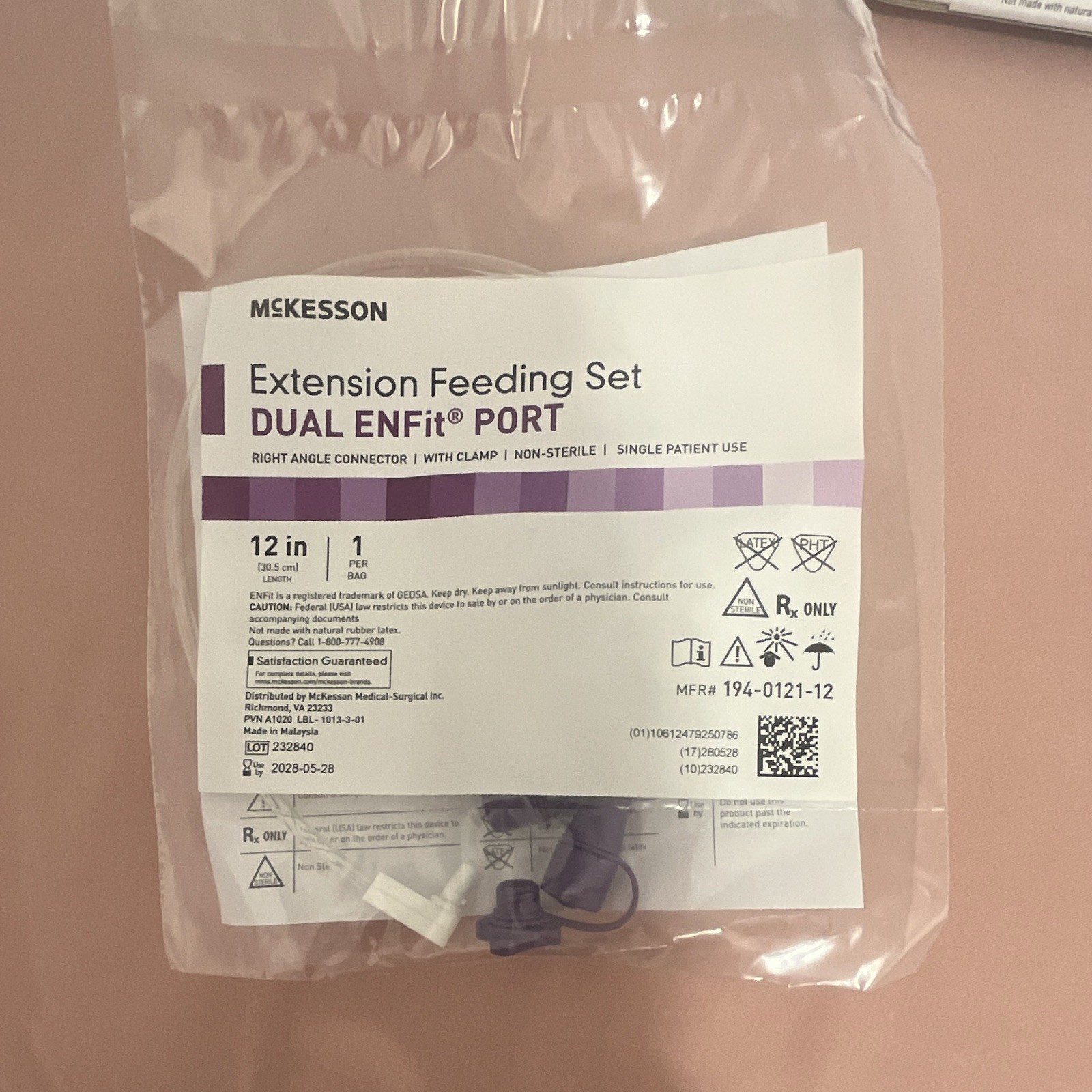 McKesson Dual ENFit Port 12in Extension Set Right Angle 194-0121-12