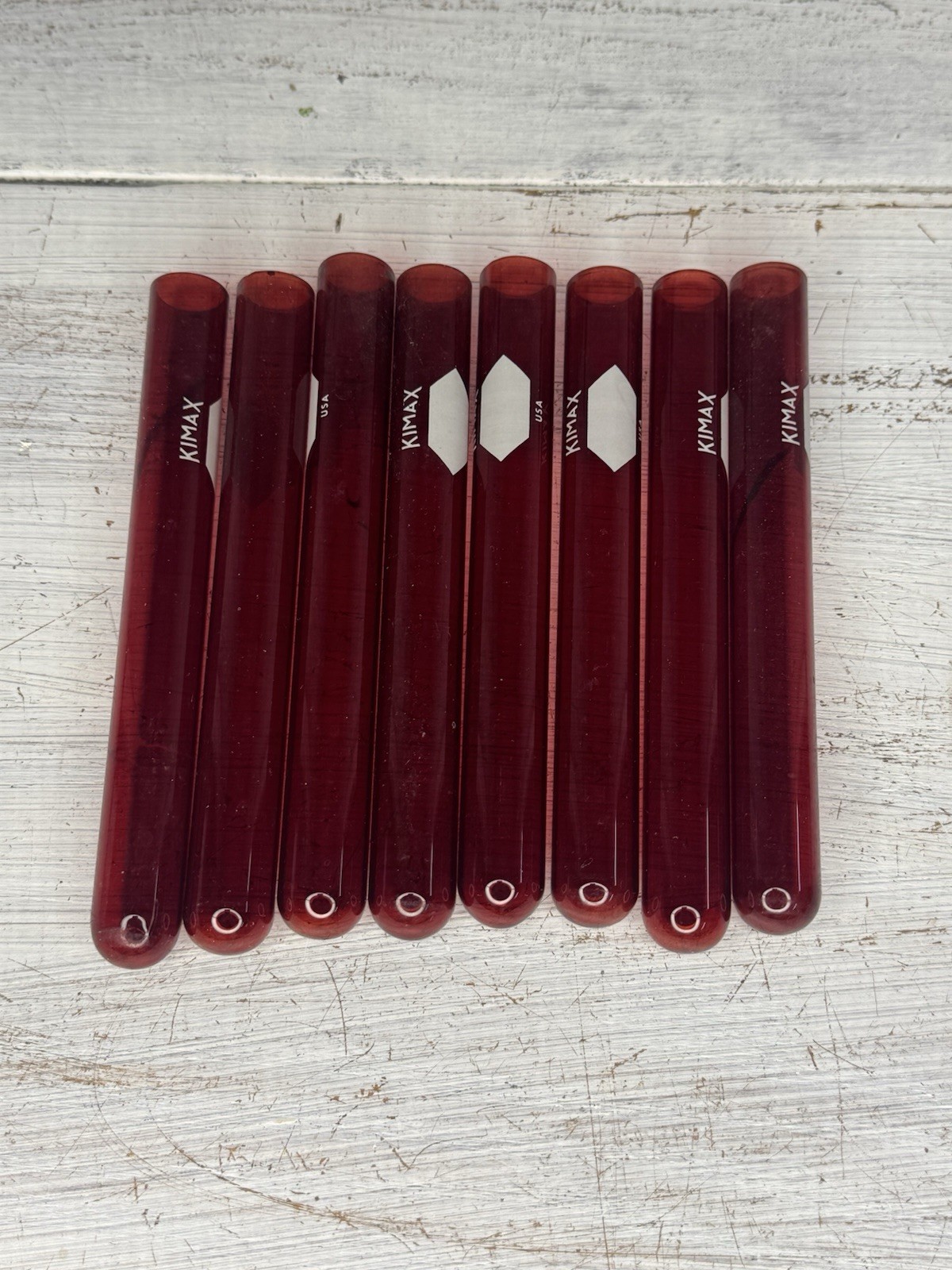 Vintage Test Tubes, KIMAX Borosilicate (Pyrex) glass Ruby Red Colored Glass 8