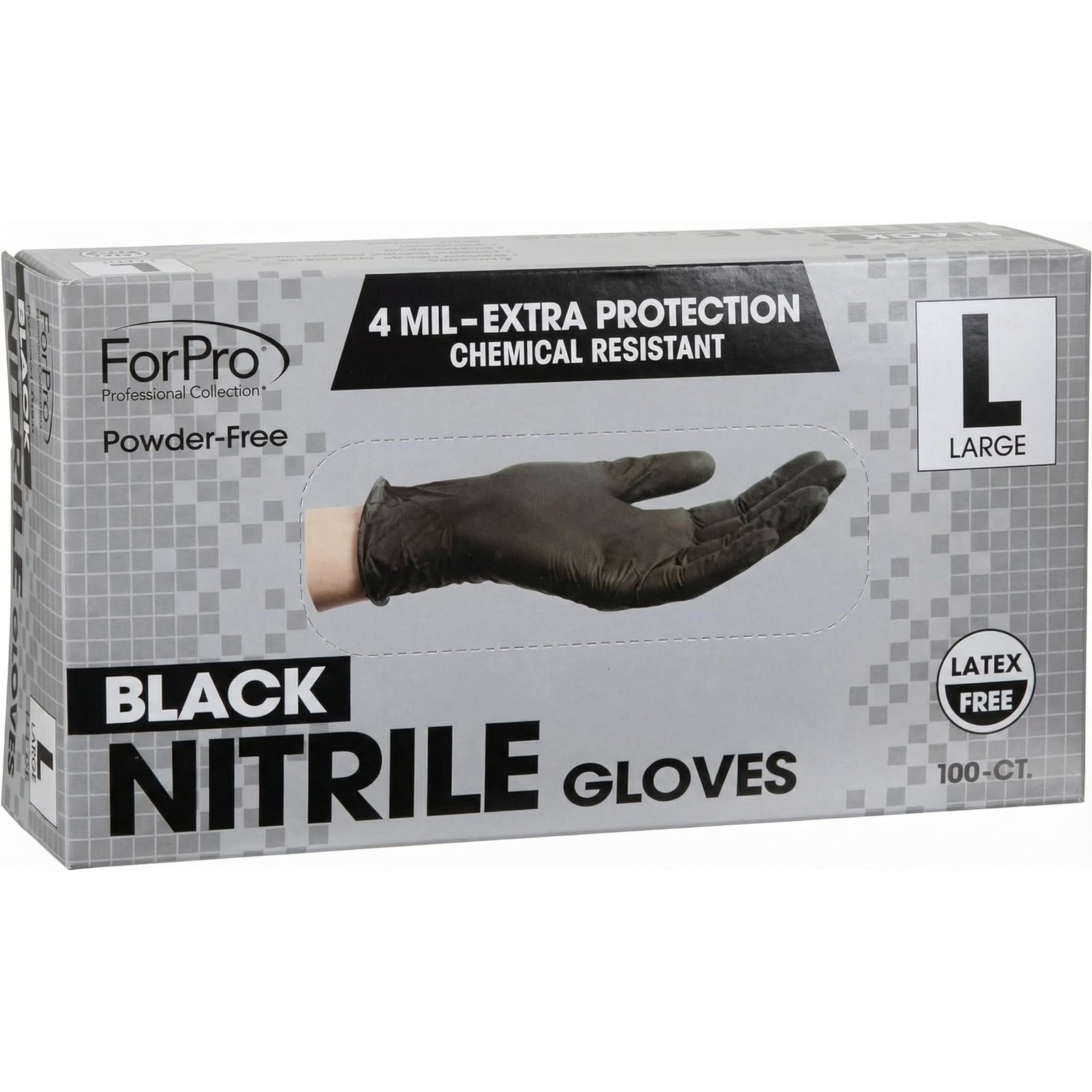ForPro Disposable Nitrile Gloves, Chemical Large (Pack of 100), Black