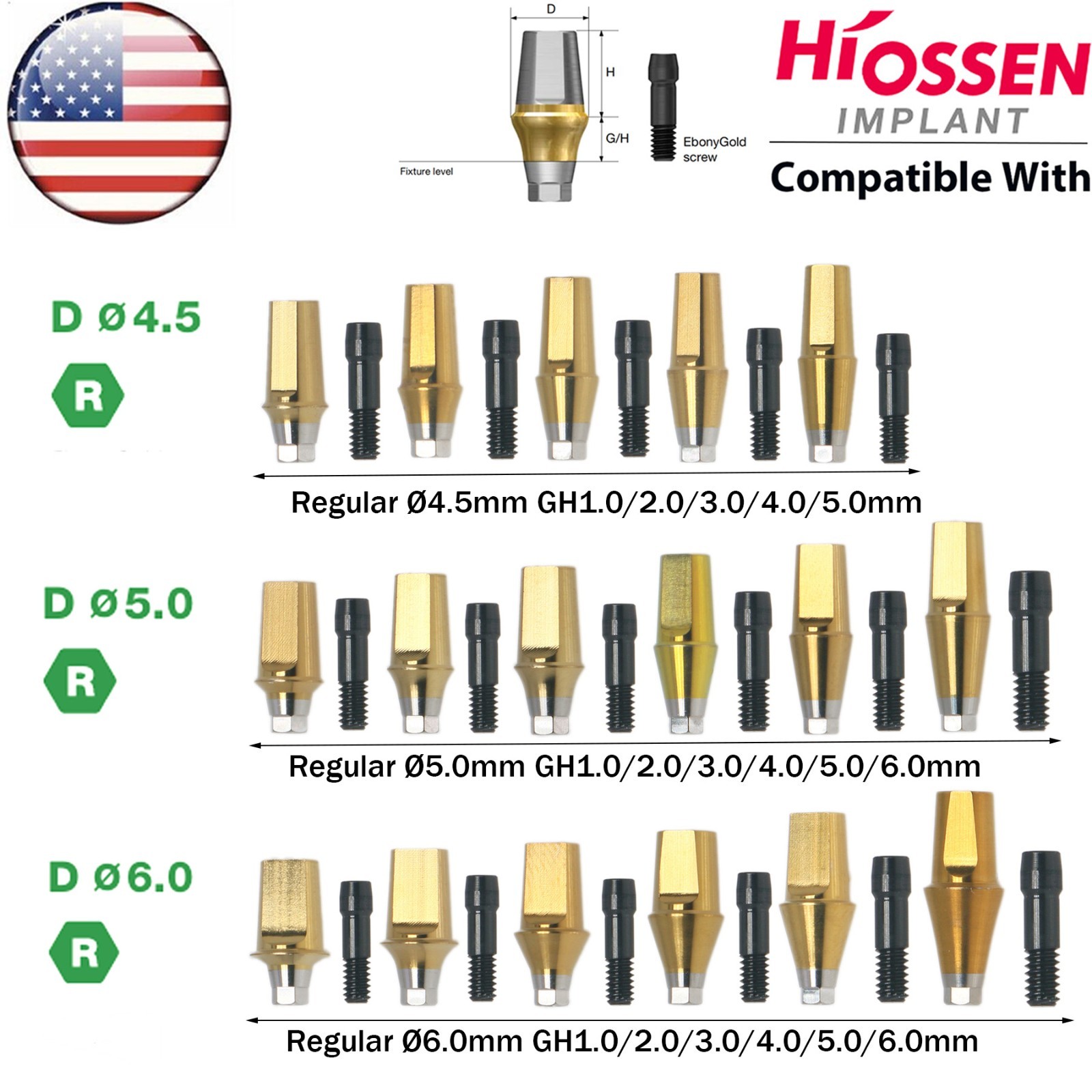 US Dental 17° Angled Anatomic/Straight Transfer Abutment Fit Hiossen Osstem M/R