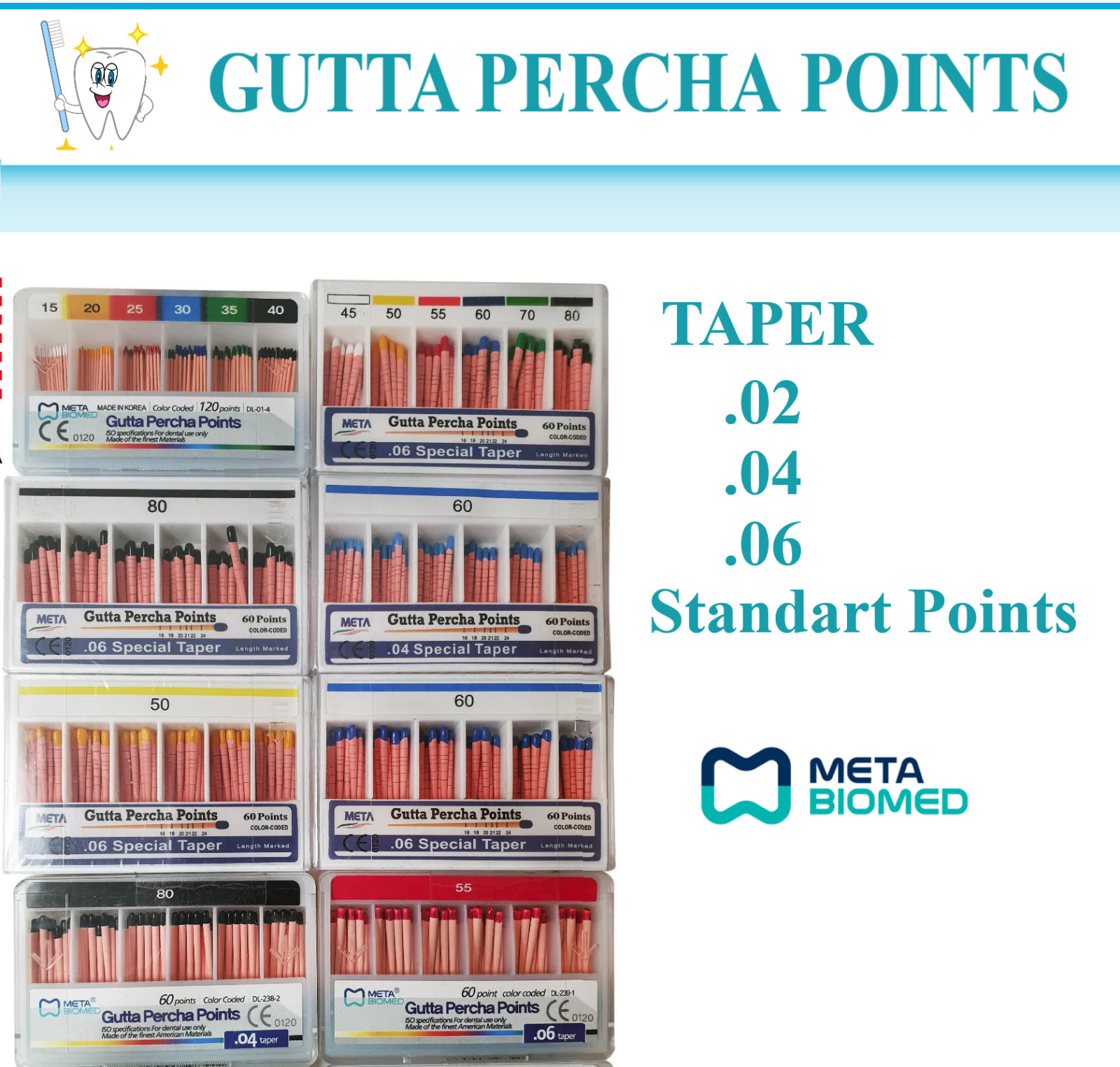Dental Endodontic Gutta Percha Paper Points Taper 0.04/ 0.02 /0.06 15#-40# USA