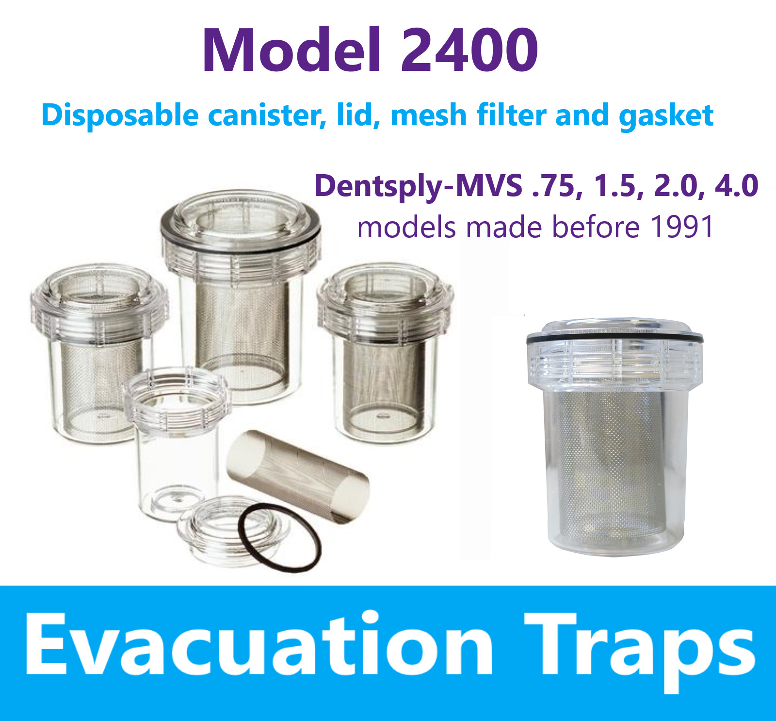 Dental Evacuation Trap 2400 Disposable Canister- Internal Thread, 4-1/2″ x 5-1/8