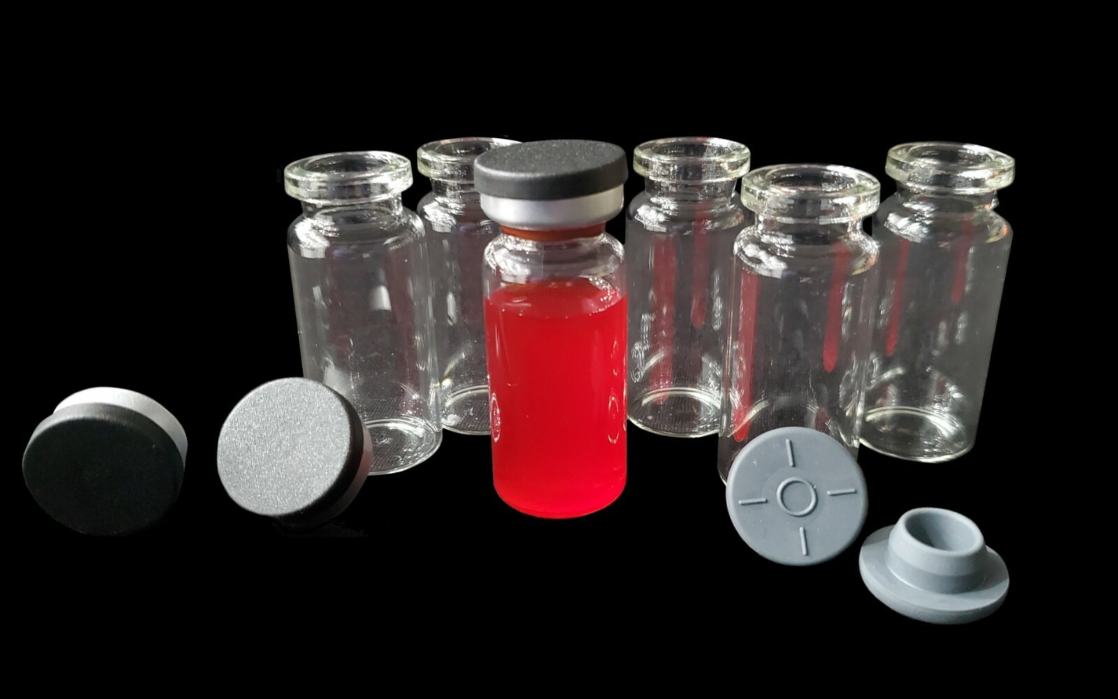 10ml, 20mm Clear Vials + Blk Caps Crimp Top Glass HPLC Beveled Edge Top (100pcs)