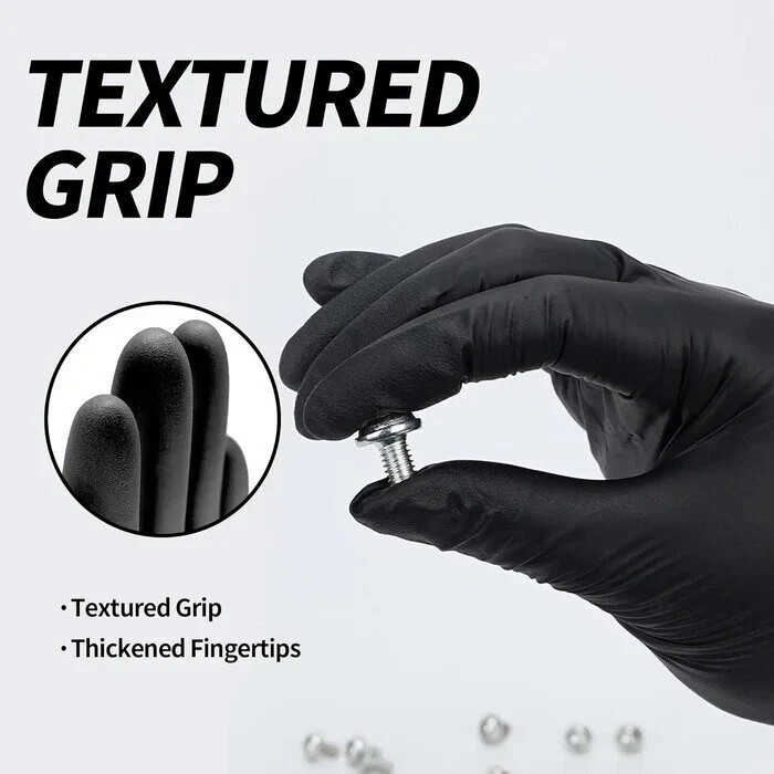 Heavy-Duty 5 Mil Black Nitrile Exam Gloves (Disposable & Powder-Free)