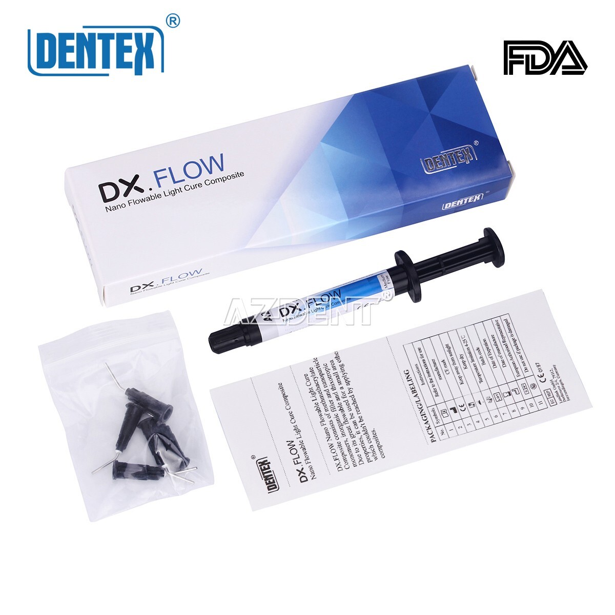 DENTEX Dental Flowable Light Cure Composite Resin Medium Flow A2 3g/ Syringe