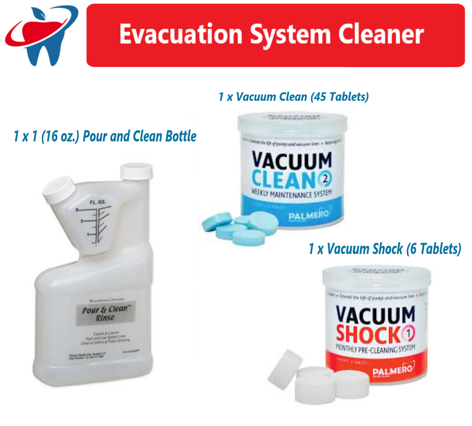 Dental Vacuum Shock Evacuation System Cleaner and Maintenance Kit by Palmero
