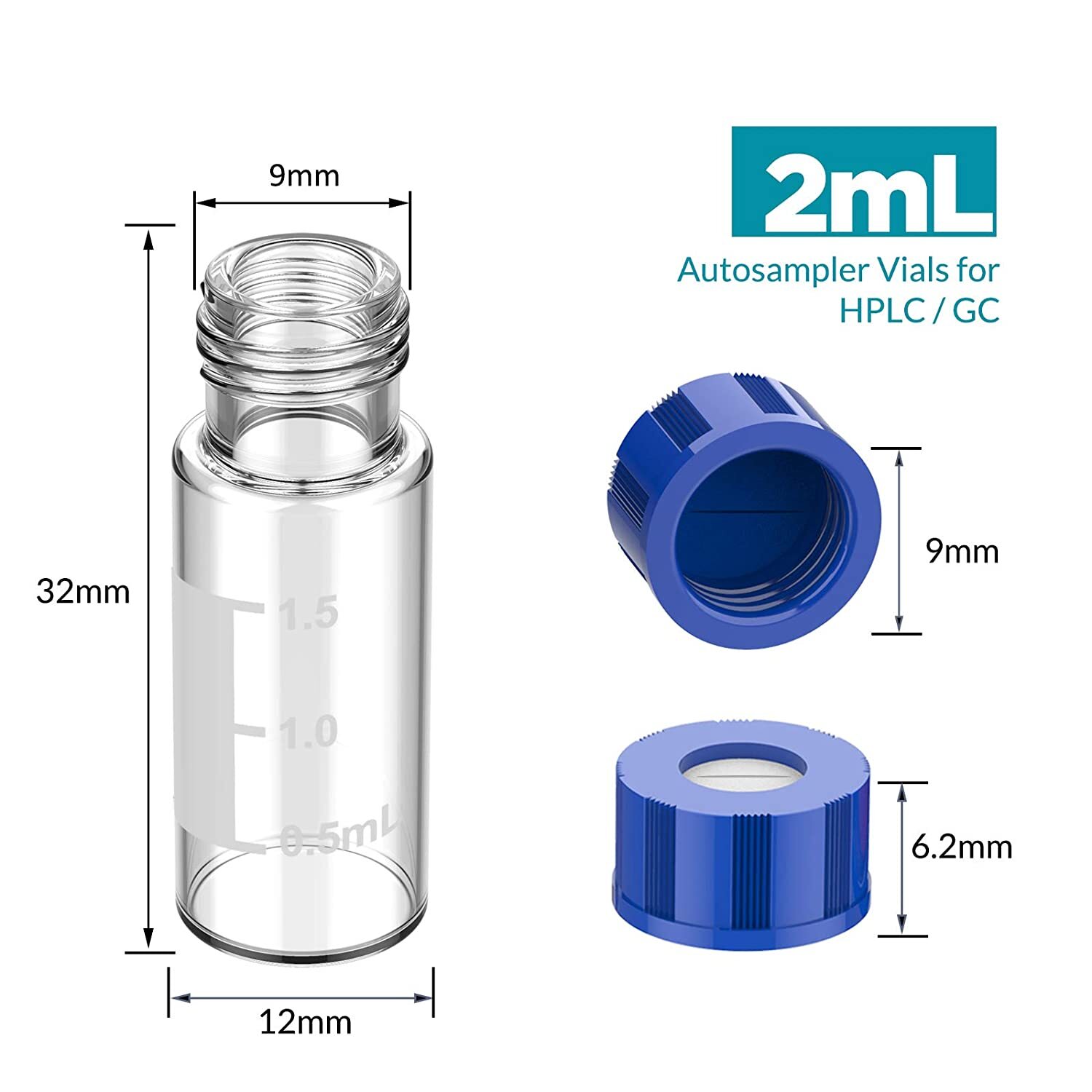 Simpure 2000x 2ml Clear/Amber Autosampler Vials & Screw Caps +250uL Vials Insert