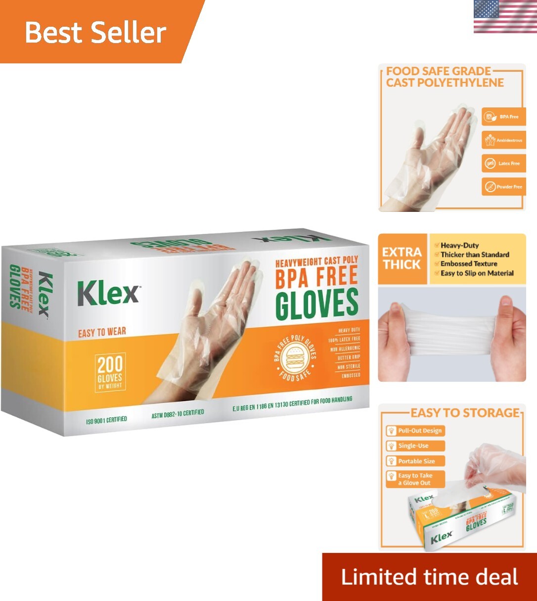 Ambidextrous Disposable Gloves – 1000 Pack, BPA Free & Durable for Food Handling