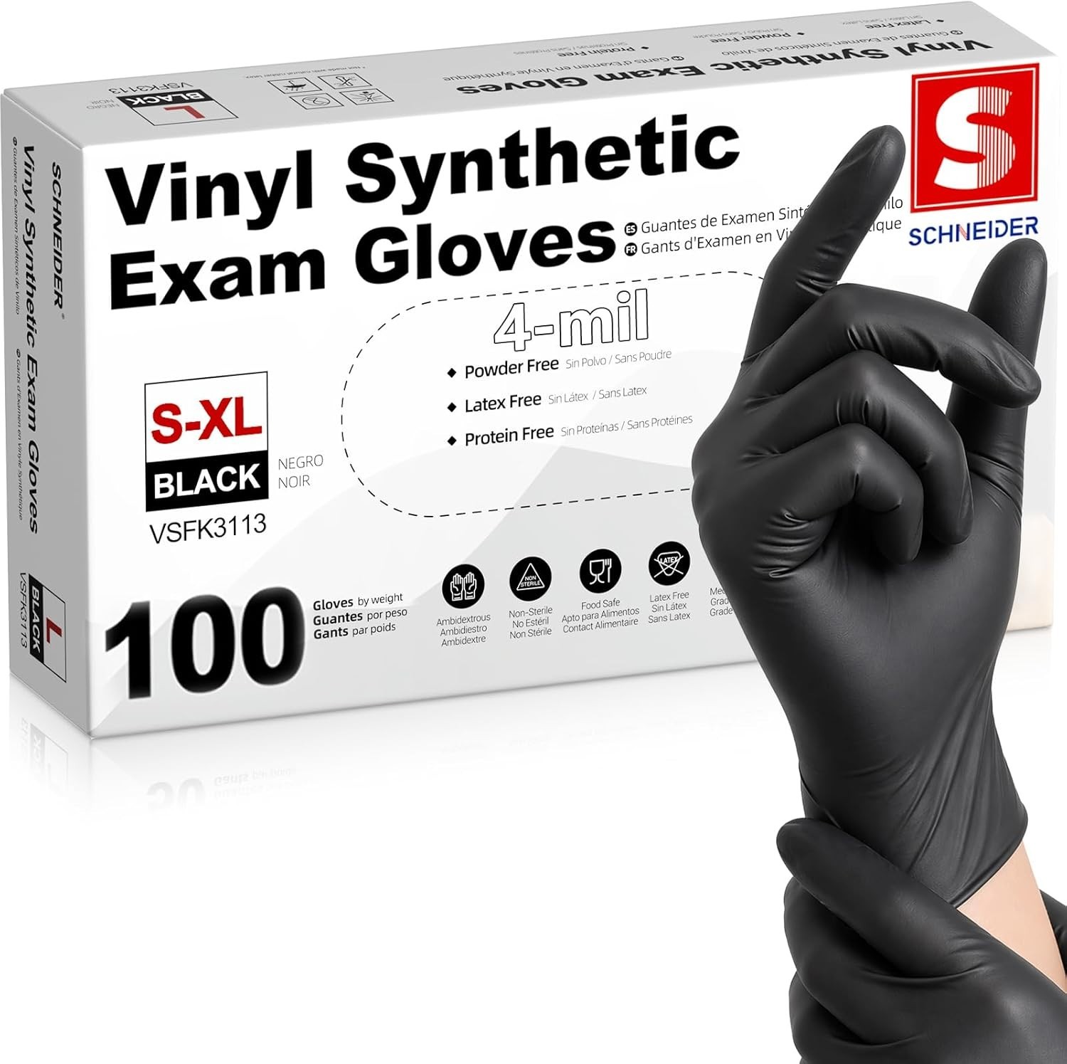 Large Black Latex-Free Vinyl Gloves – 4 Mil Disposable for Medical & Kitchen Use