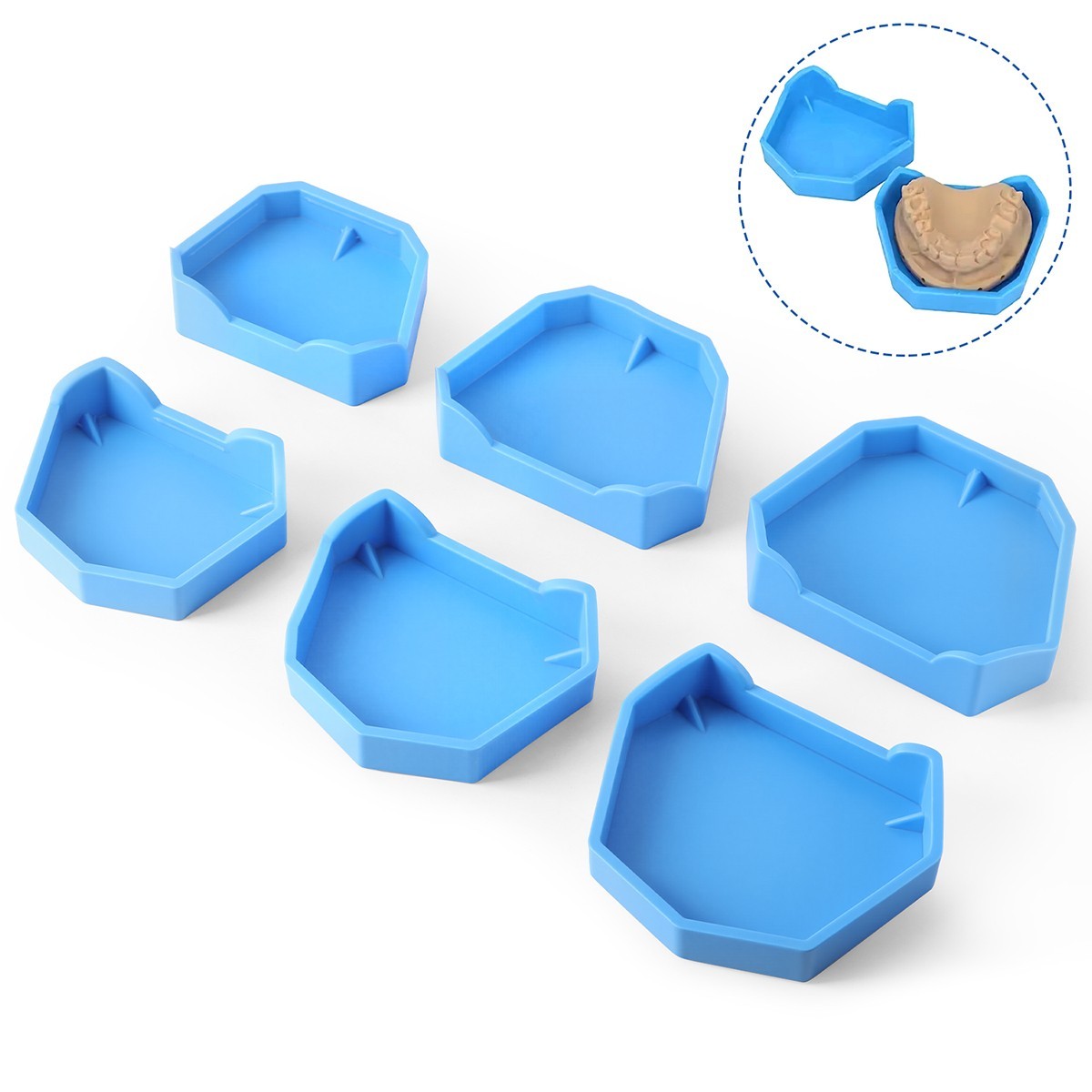 6pcs/set Dental Silicone Rubber Lab Plaster Model Former Base Molds Tool Tray