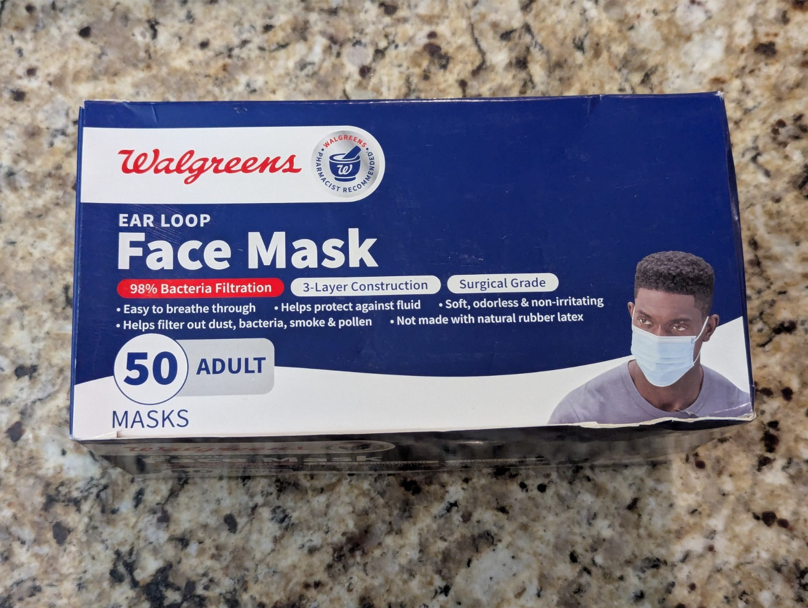 Walgreens Ear Loop Face Mask Adult Size Blue 50 count