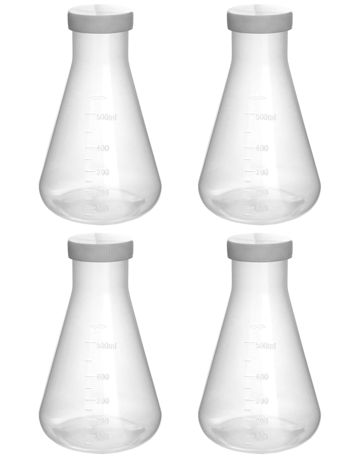 4 Pack 17 oz/500 mL Erlenmeyer Flasks, PP, Screw Cap, Autoclavable, Narrow Neck
