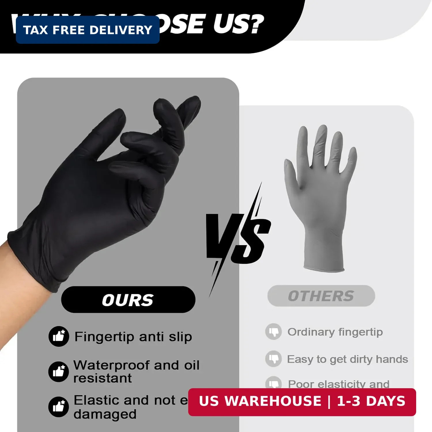 FINITEX Nitrile Disposable Gloves – Black, 3.5mil, 100PCS, Powder-Free, Medical