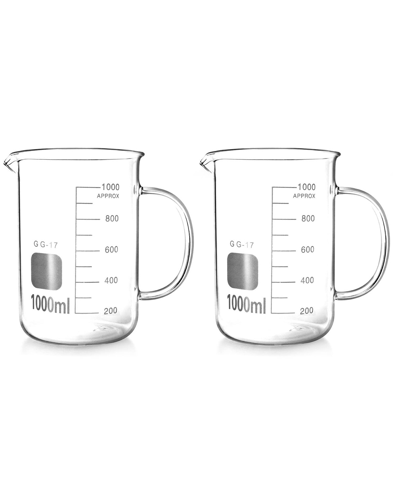 1000ml Beaker Measuring Cup Borosilicate Glass Handle Pour Spout 2 Pack