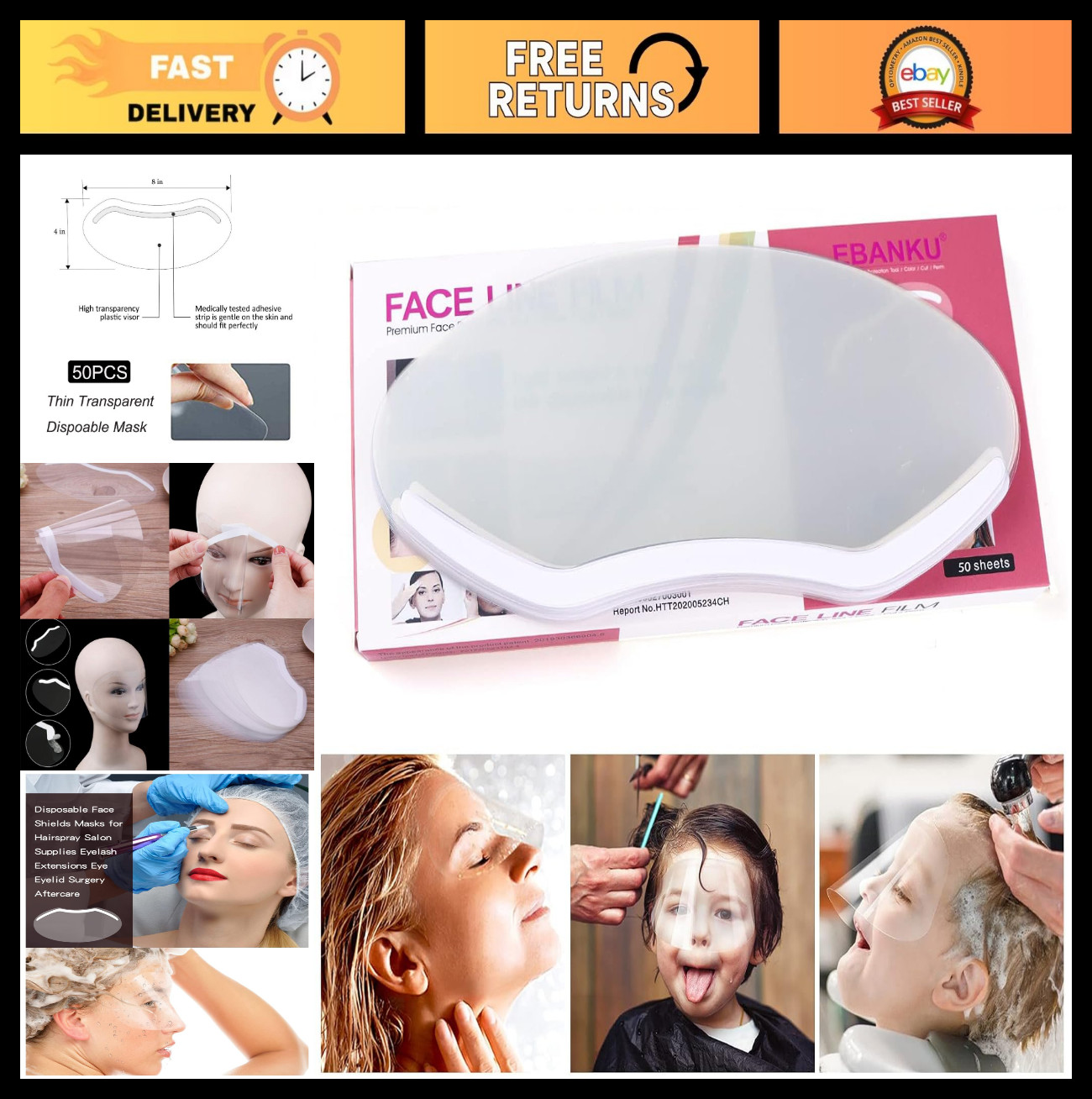 50 Pcs Disposable Face Shields for Microblading, Makeup, Salon & Eyelash Care