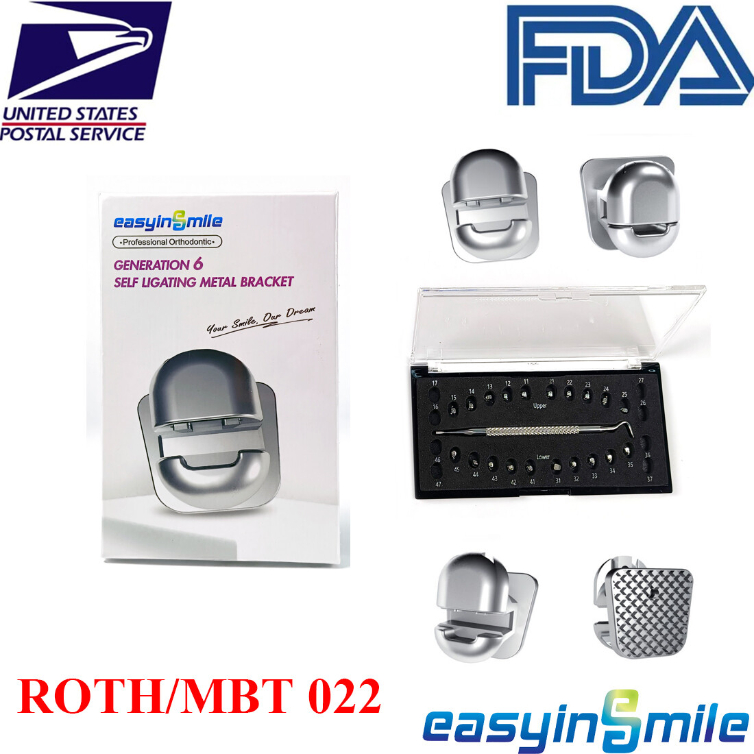 Dental Ortho Self-ligating Brackets Braces Passive Metal Roth MBT 022” hook 345