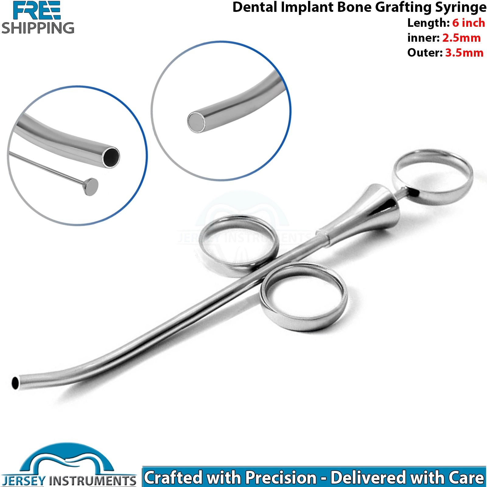 Dental Implant Bone Graft Syringe inner 2.5mm Outer 3.5mm 6 Inch Surgical Tool