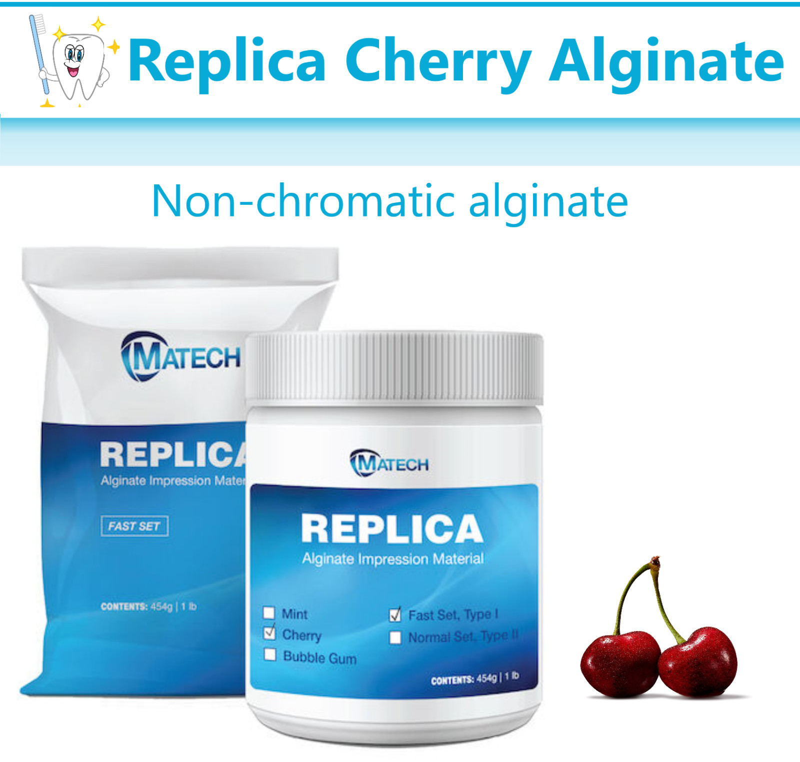 Replica Non Chromatic Dental Alginate Impression Material Cherry Fast Set, 1.1Lb