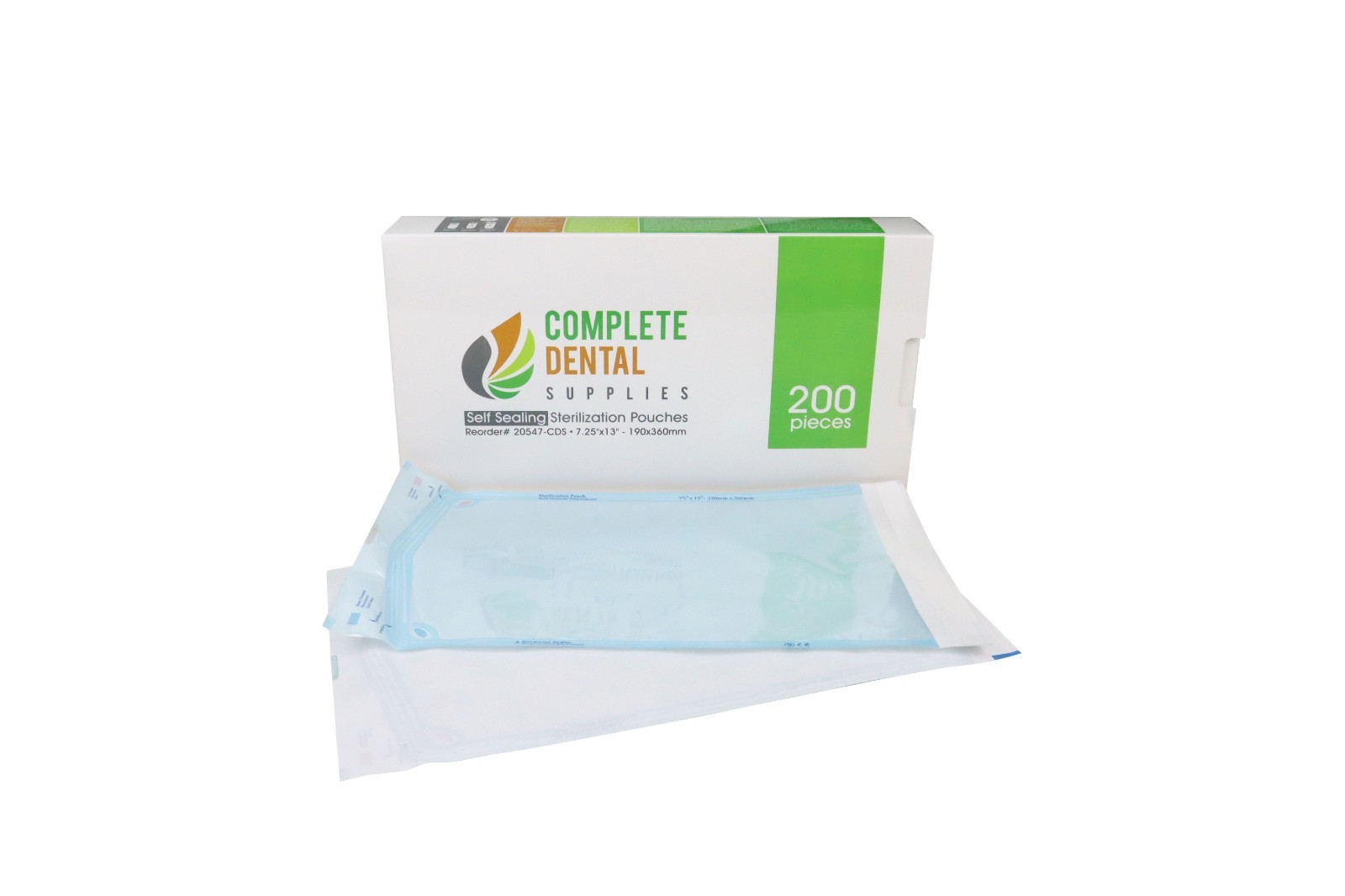 Self Sealing Sterilization Pouches 7.25″*13″, 190×(330+30)mm, 200 pcs / box.