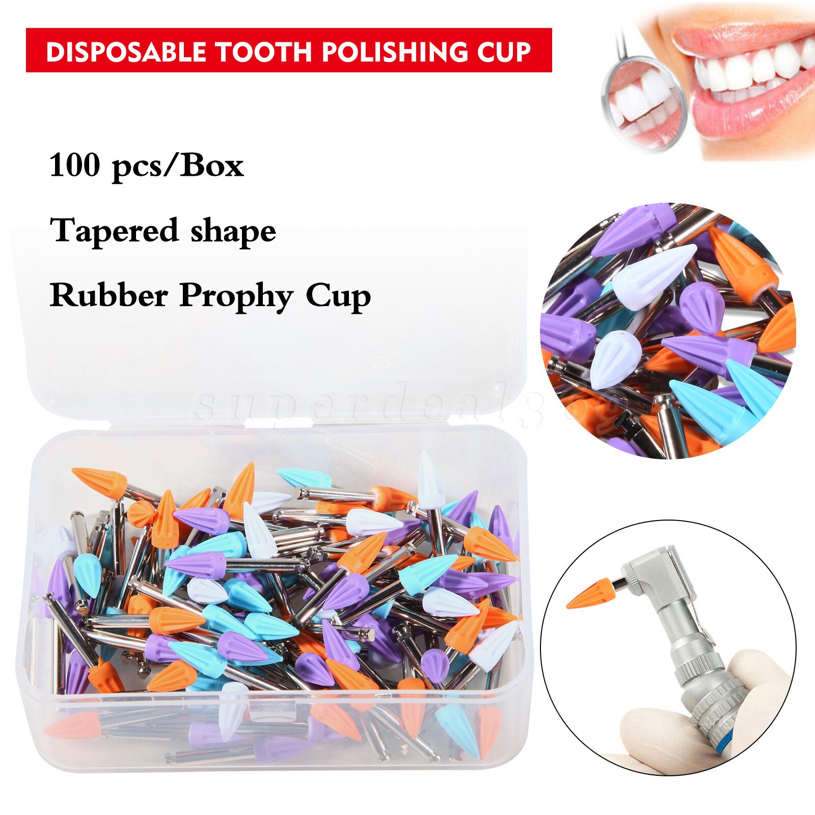 Dental Rubber Polishing Prophylaxis Cups Teeth Prophy Polisher Tapered Mix Color