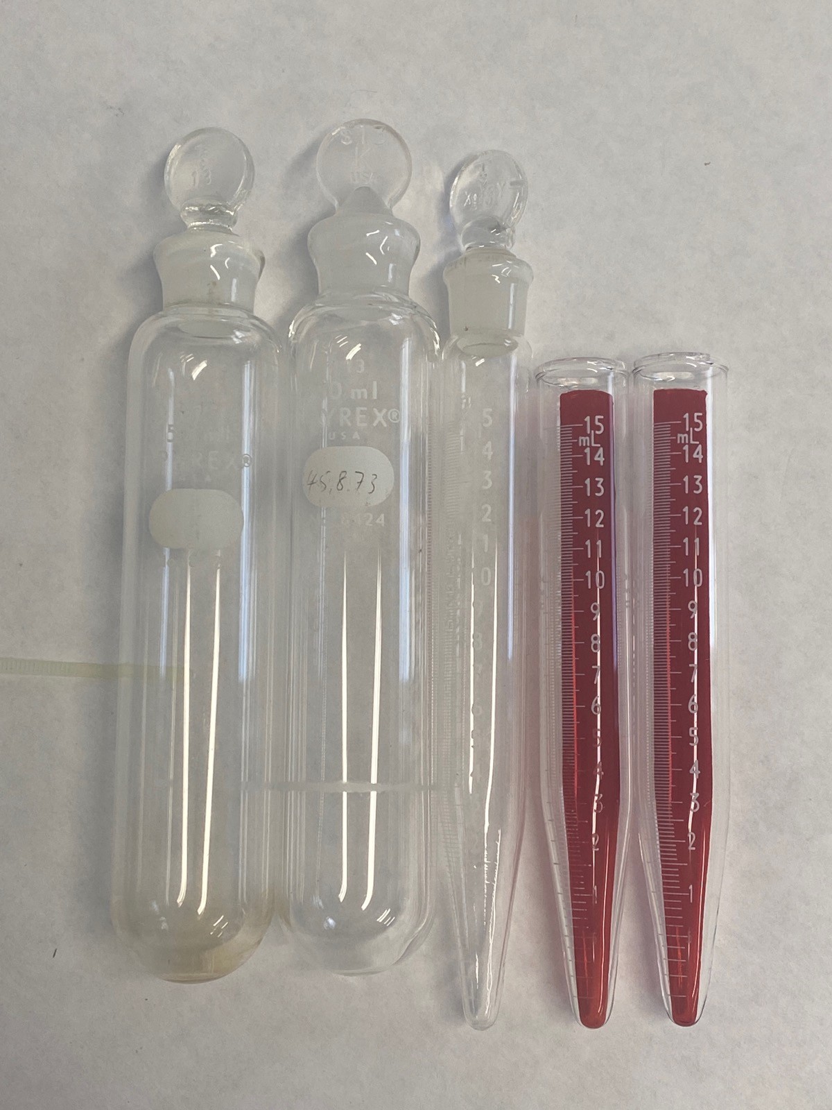 (4) PYREX Glass 15mL & 50mL Conical Graduated Glass Centrifuge Tube Receiver