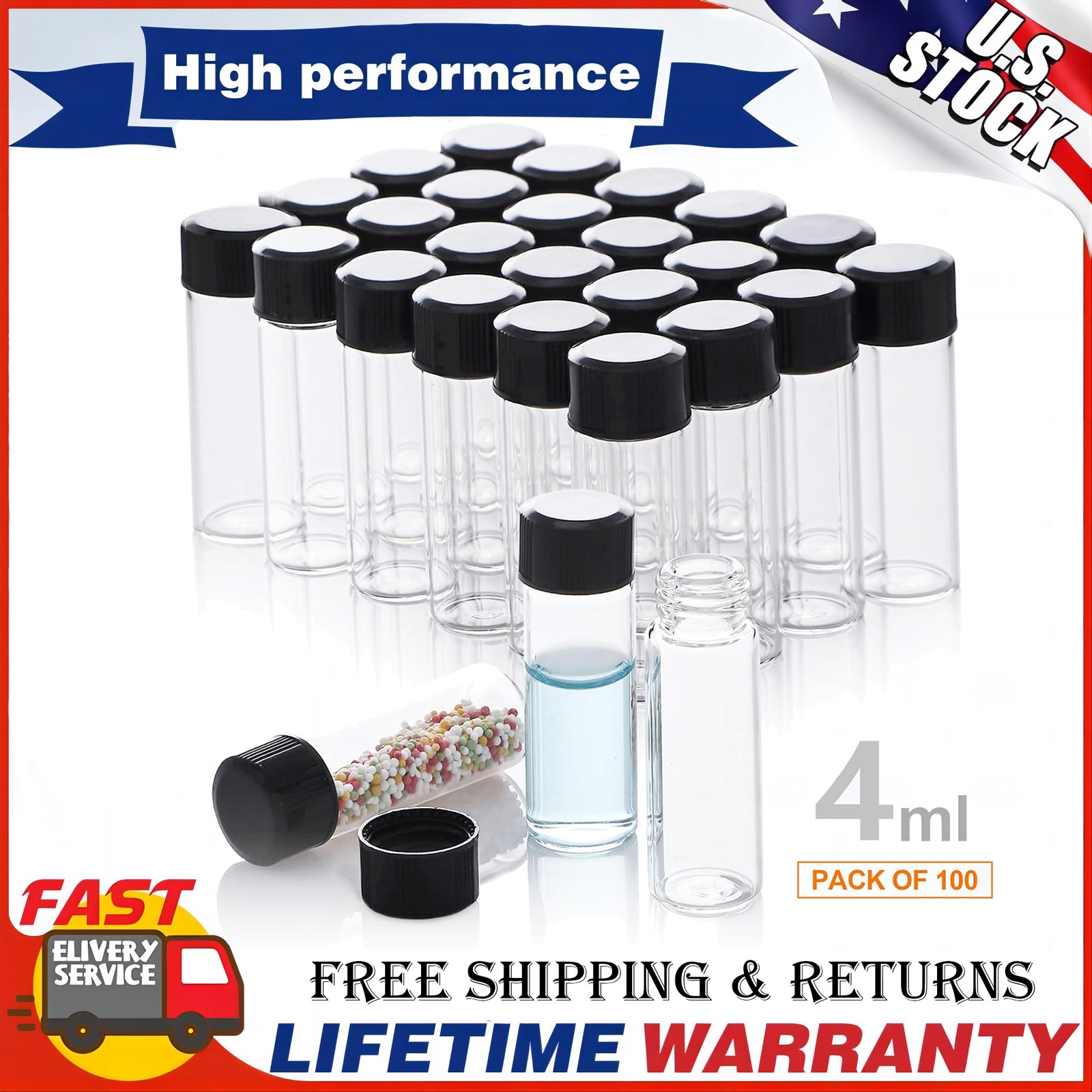 4ml Clear Glass Vials w/ Screw Caps Small Liquid Sample 1 Dram Sample Vial USA