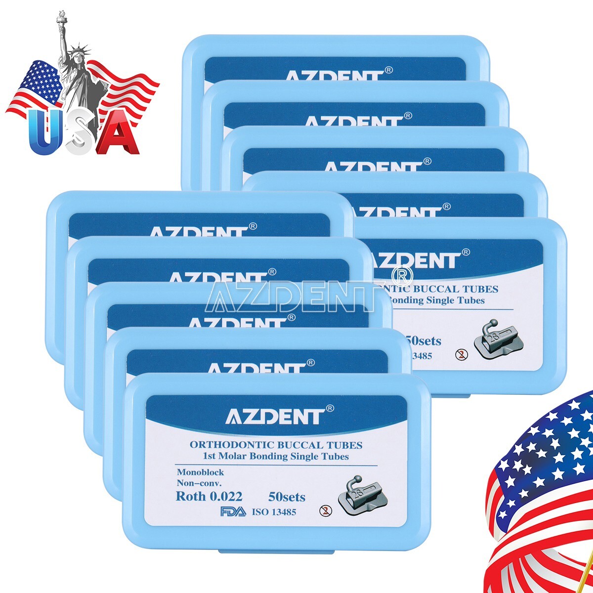 10packs AZDENT Dental Orthodontic Buccal Tube Roth 022 1st Molar Single Non-Conv