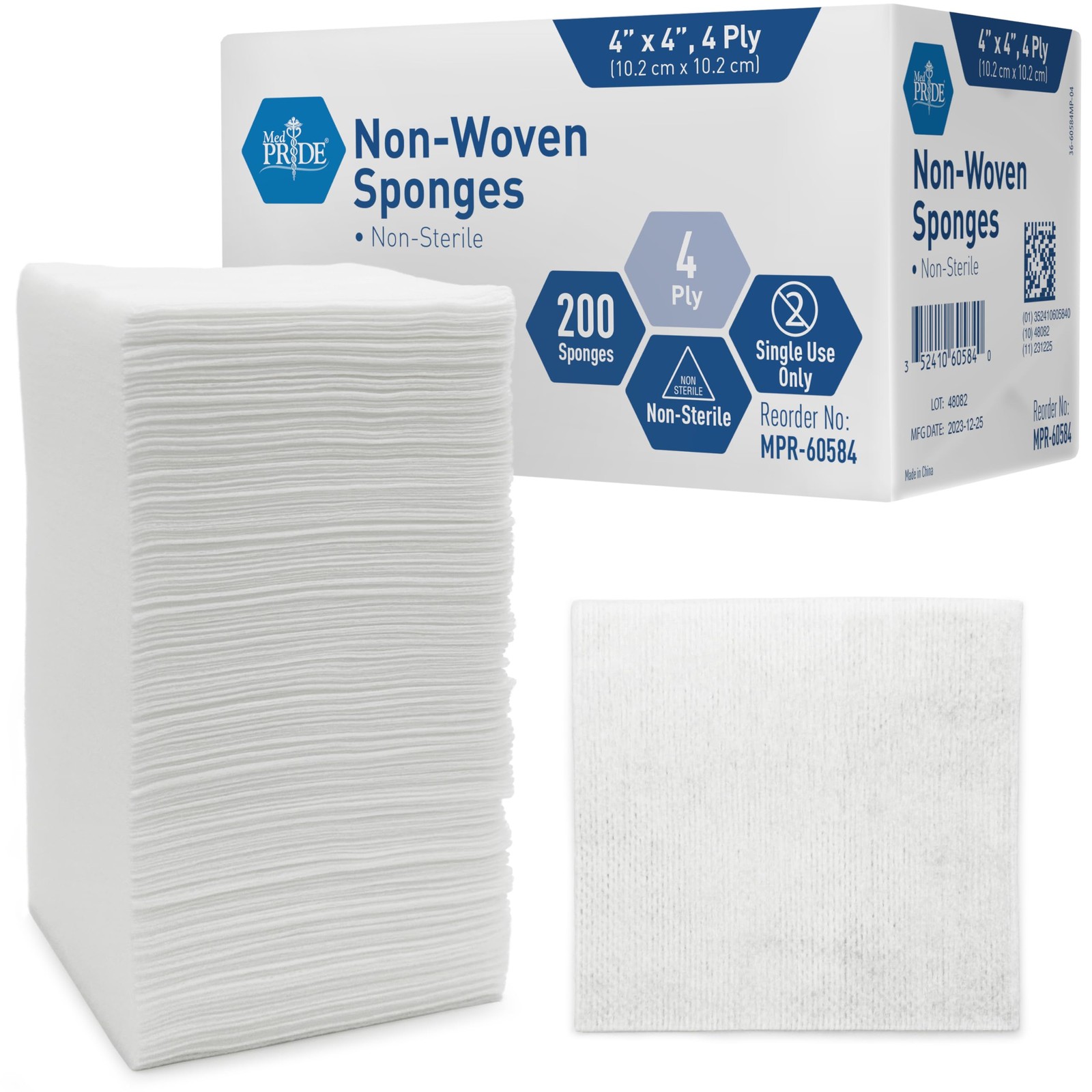 MED PRIDE Non-Woven Non-Sterile Surgical Sponges 200 4×4 Inch (Pack of 200)